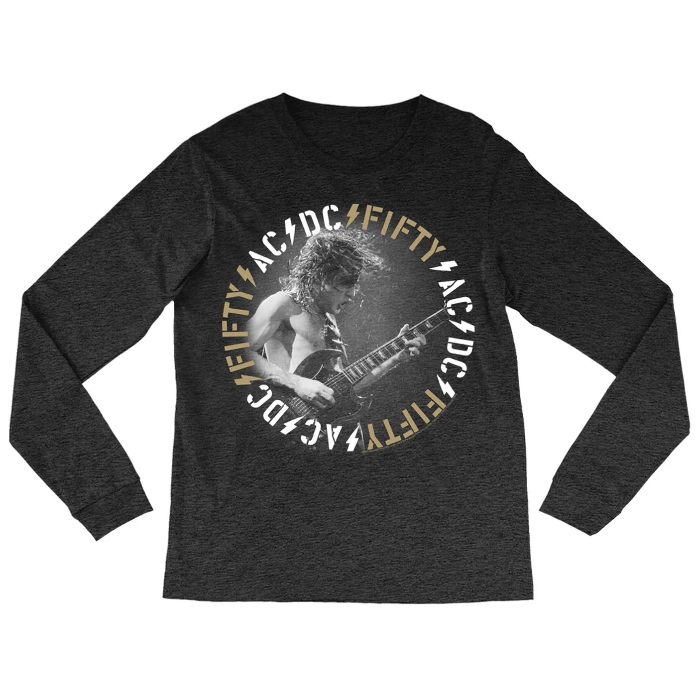 AC/DC Long Sleeve Shirt | Angus 50th Anniversary Tan Circle Logo ACDC Shirt