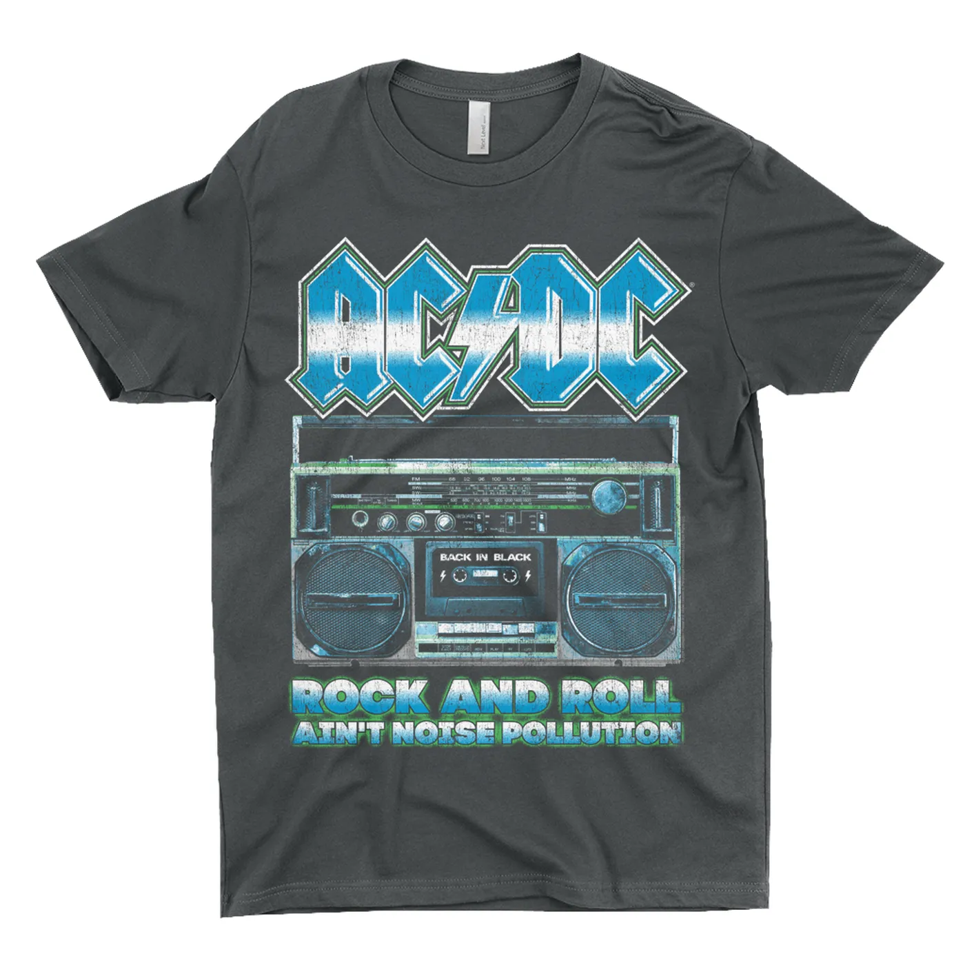 AC/DC T-Shirt | Rock N' Roll Ain't Noise Pollution Boombox Distressed (Merchbar Exclusive) ACDC Shirt