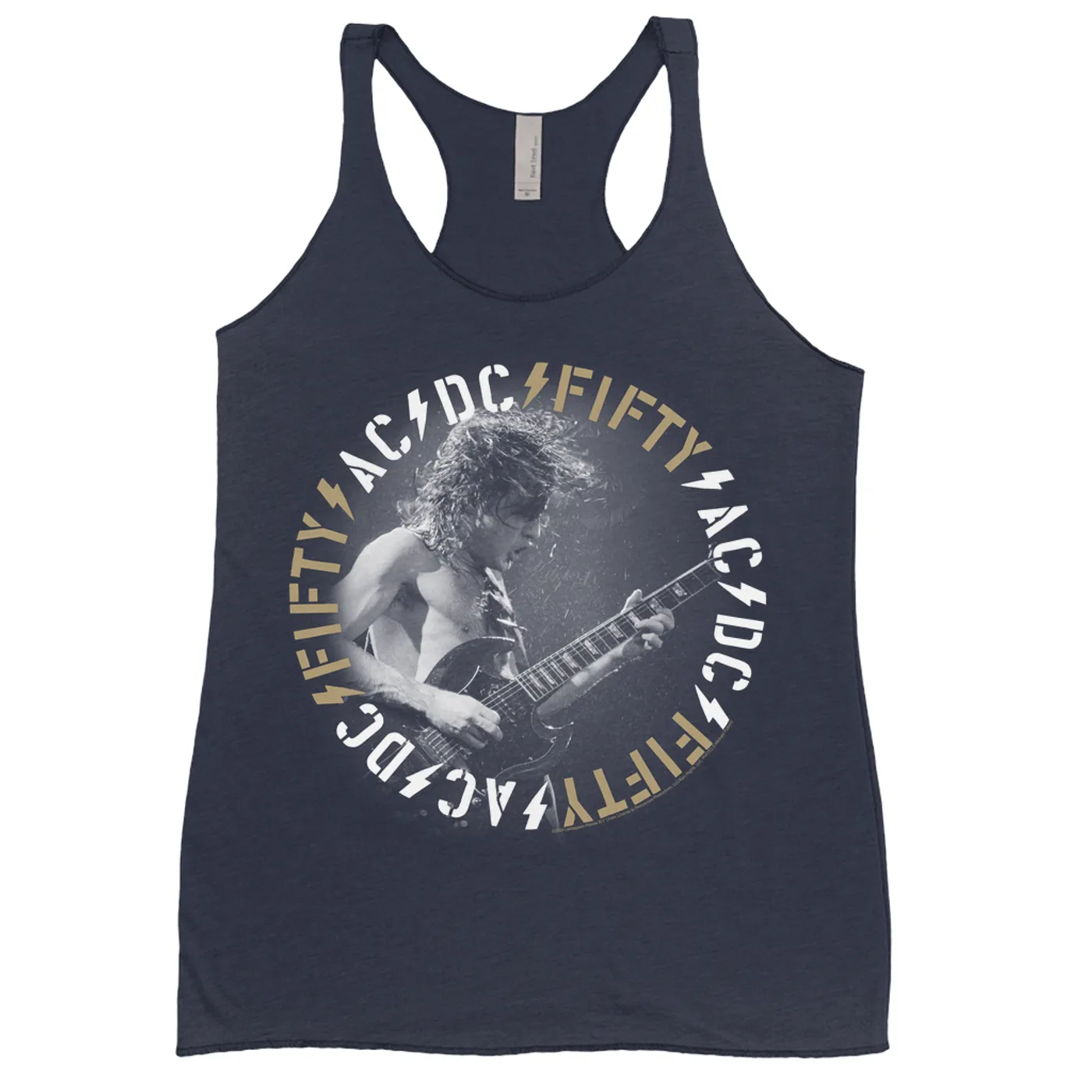 AC/DC Ladies' Tank Top | Angus 50th Anniversary Tan Circle Logo ACDC Shirt