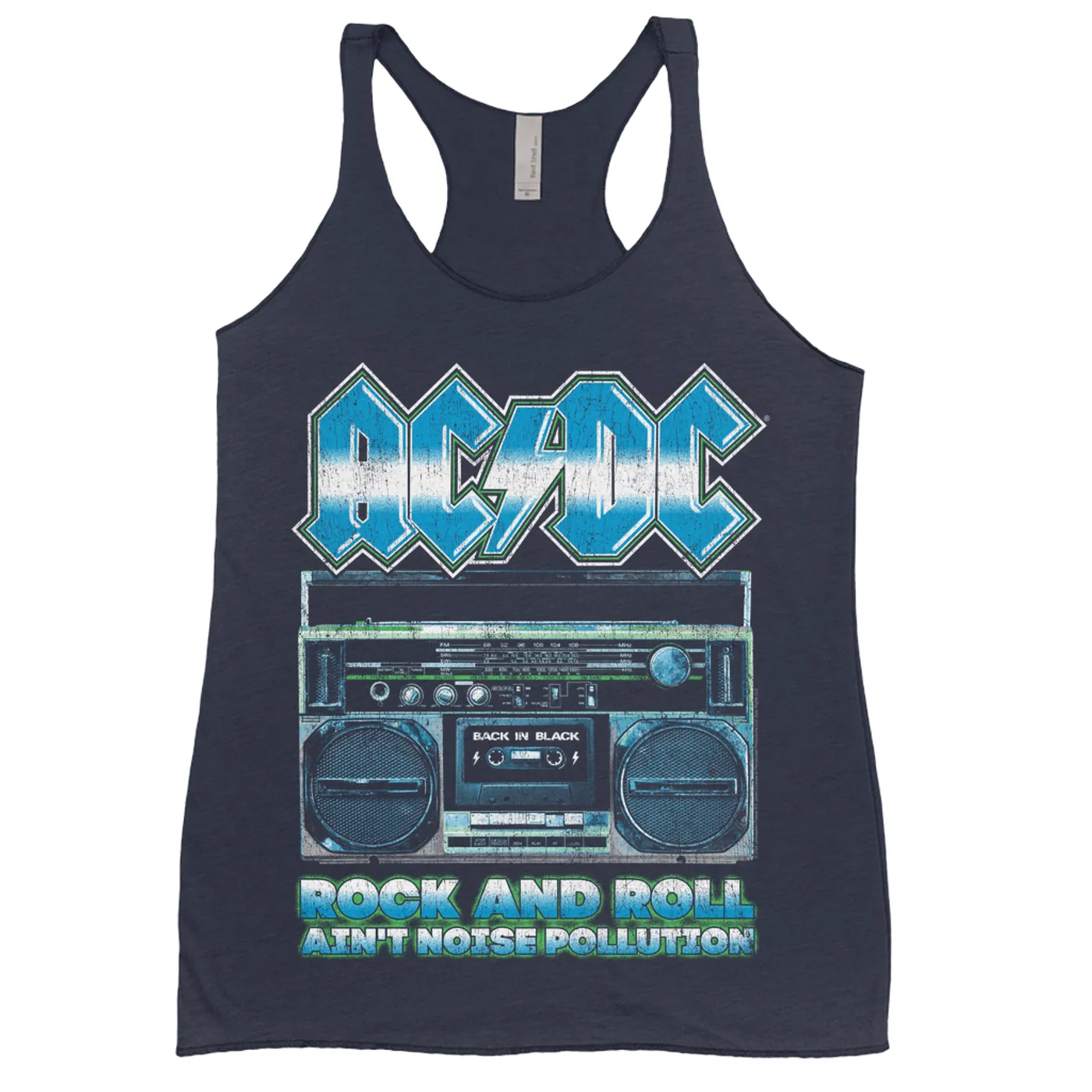 AC/DC Ladies' Tank Top | Rock N' Roll Ain't Noise Pollution Boombox Distressed (Merchbar Exclusive) ACDC Shirt