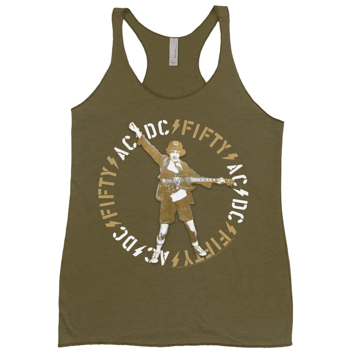 AC/DC Ladies' Tank Top | Retro Angus 50th Anniversary Tan Circle Logo ACDC Shirt