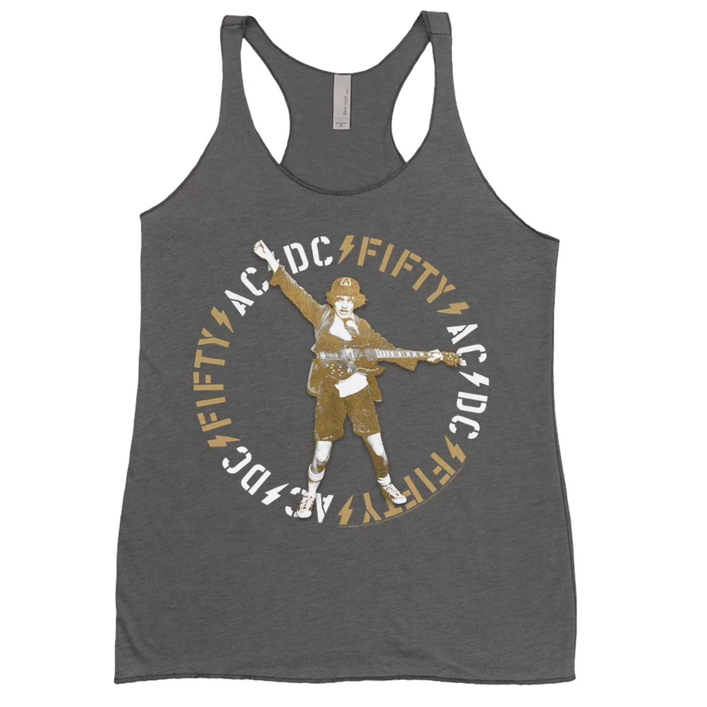 AC/DC Ladies' Tank Top | Retro Angus 50th Anniversary Tan Circle Logo ACDC Shirt