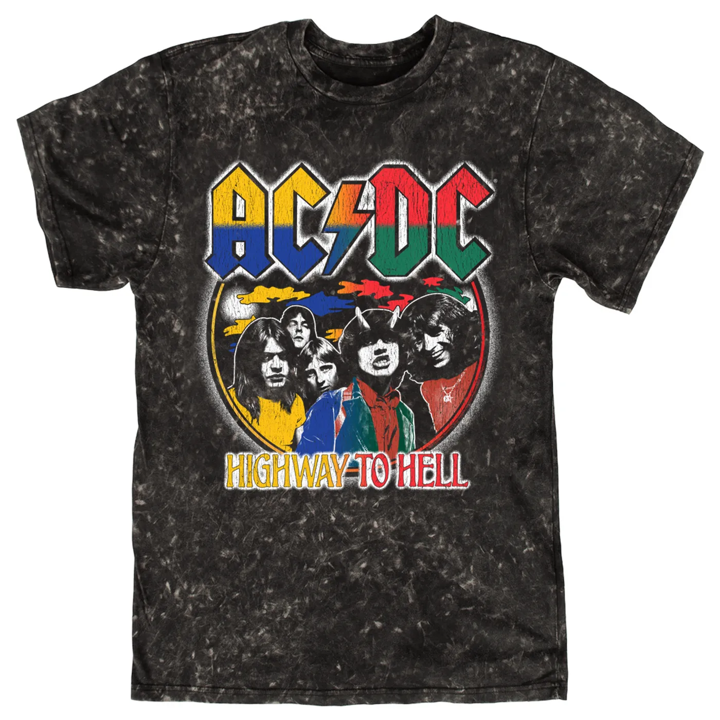 AC/DC T-shirt | Colorful Ombre Retro Highway To Hell Distressed ACDC Mineral Wash Shirt