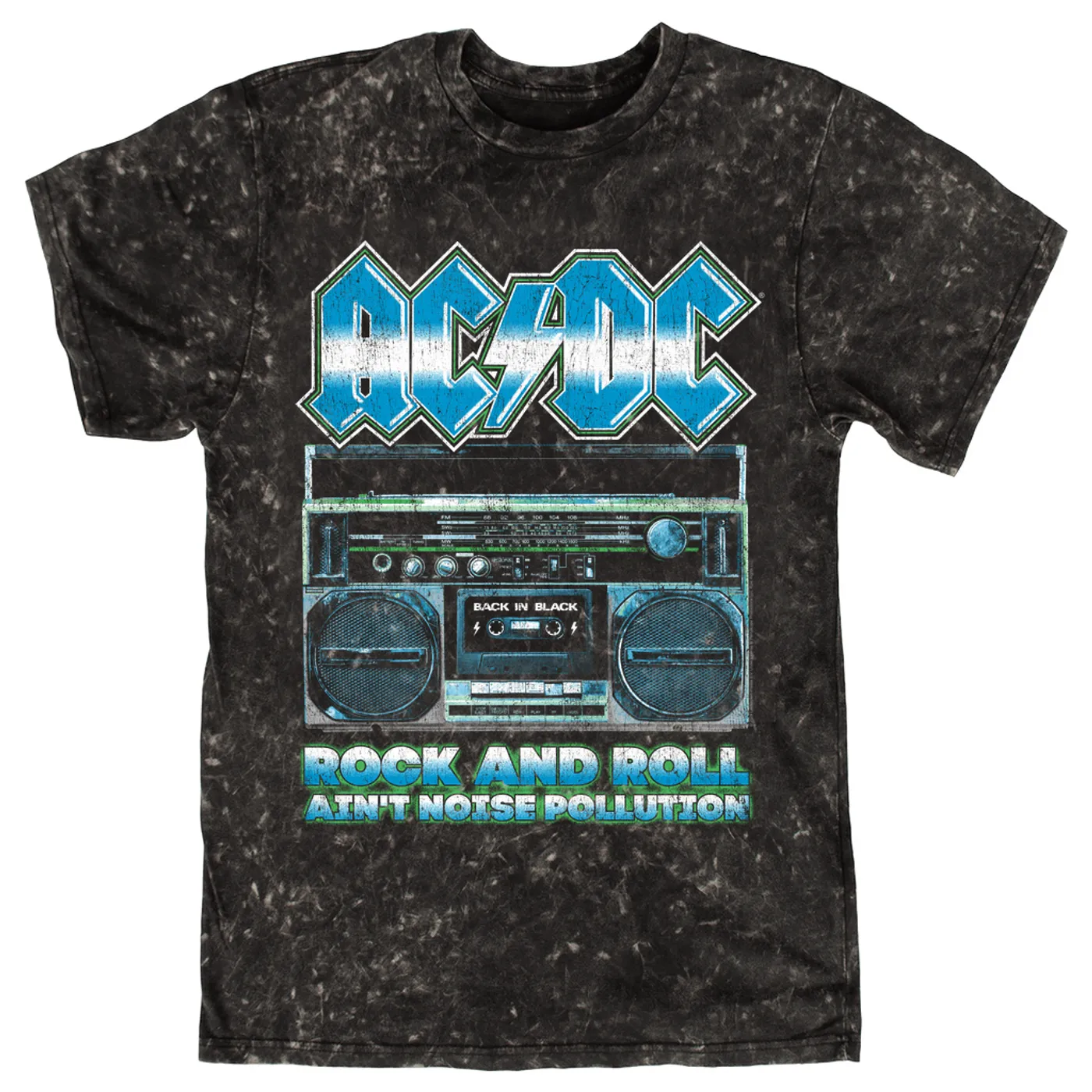 AC/DC T-shirt | Rock N' Roll Ain't Noise Pollution Boombox Distressed (Merchbar Exclusive) ACDC Mineral Wash Shirt
