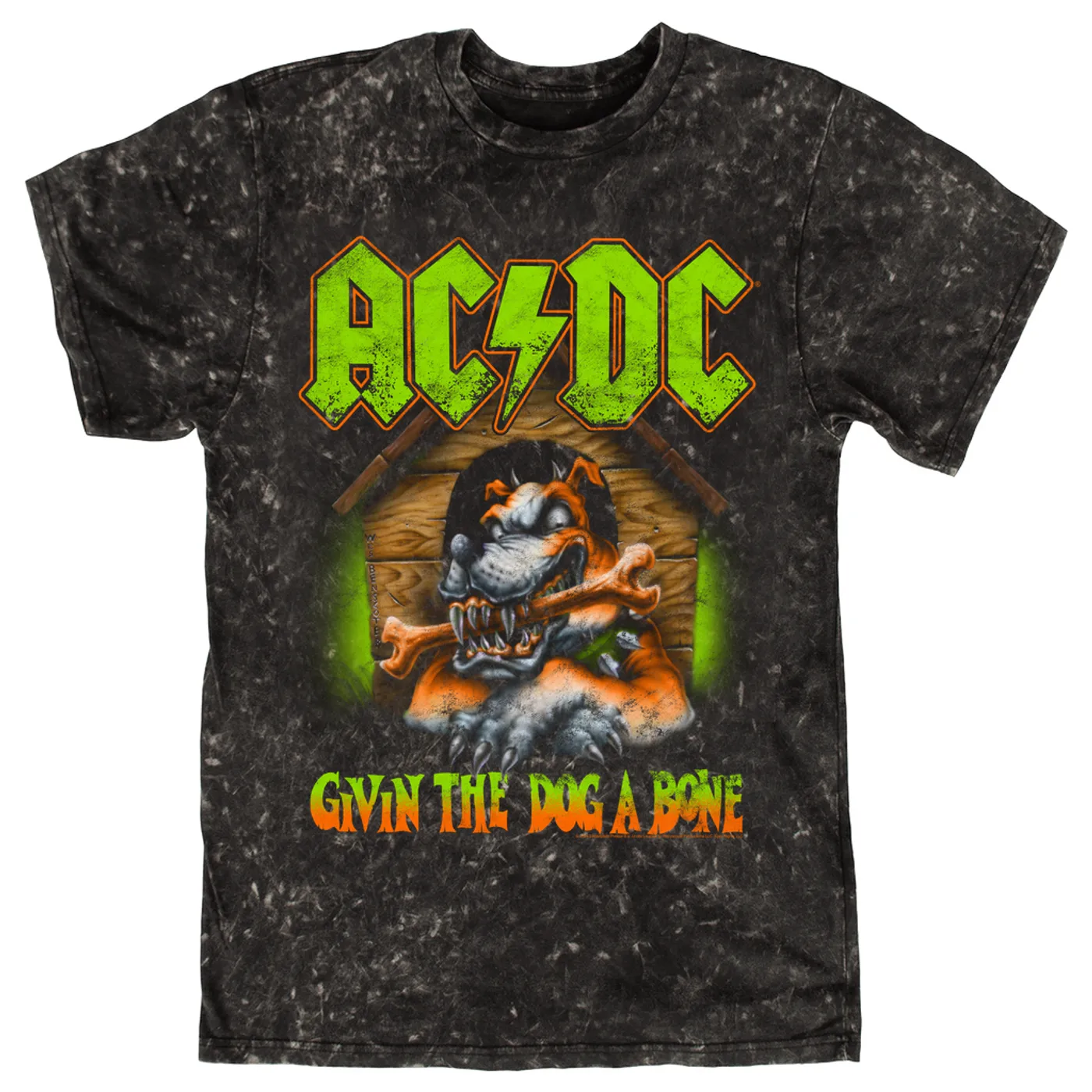 AC/DC T-shirt | Givin The Dog A Bone Neon Green Orange (Merchbar Exclusive) ACDC Mineral Wash Shirt