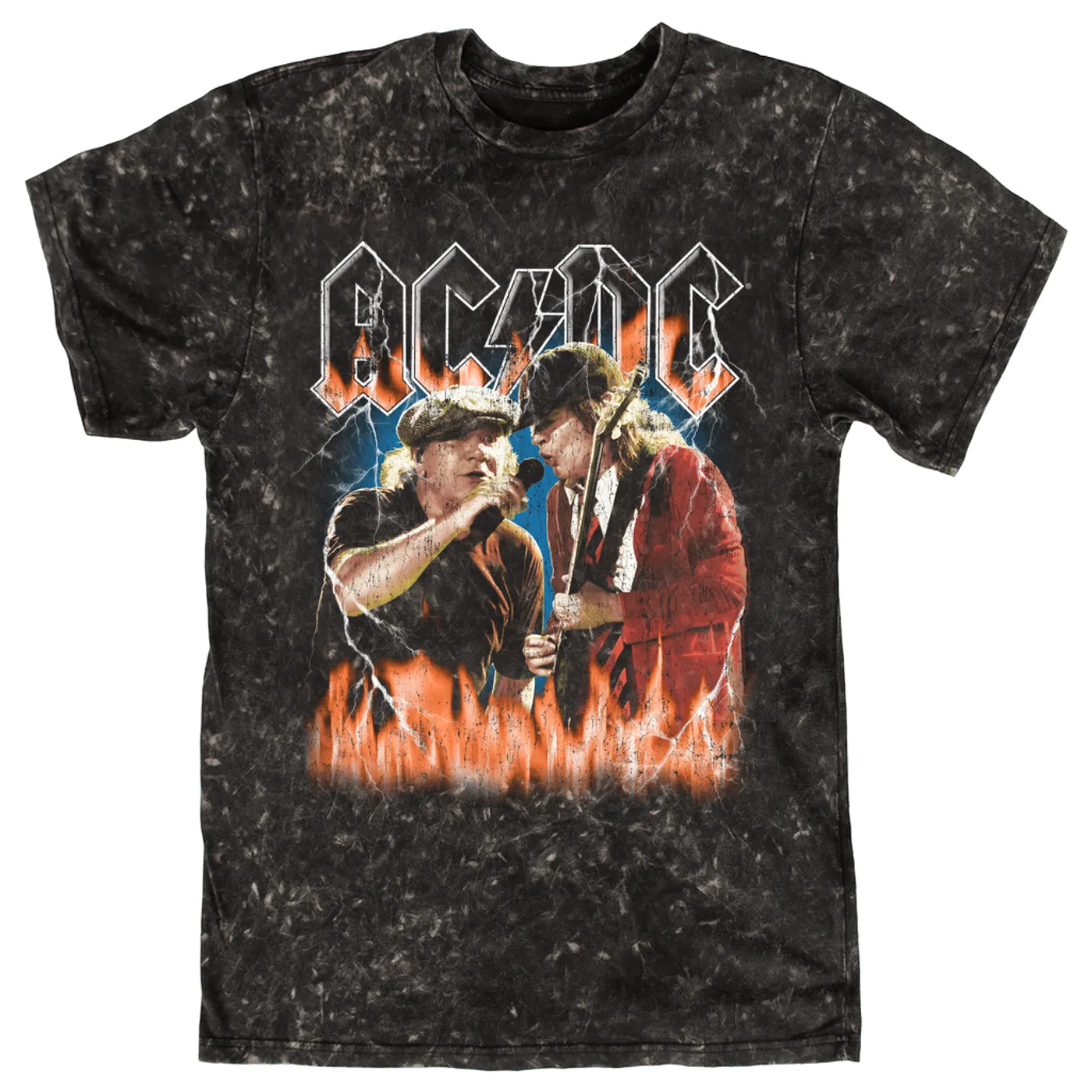 AC/DC T-shirt | Rock Or Bust Malcolm And Angus In Flames Distressed (Merchbar Exclusive) ACDC Mineral Wash Shirt