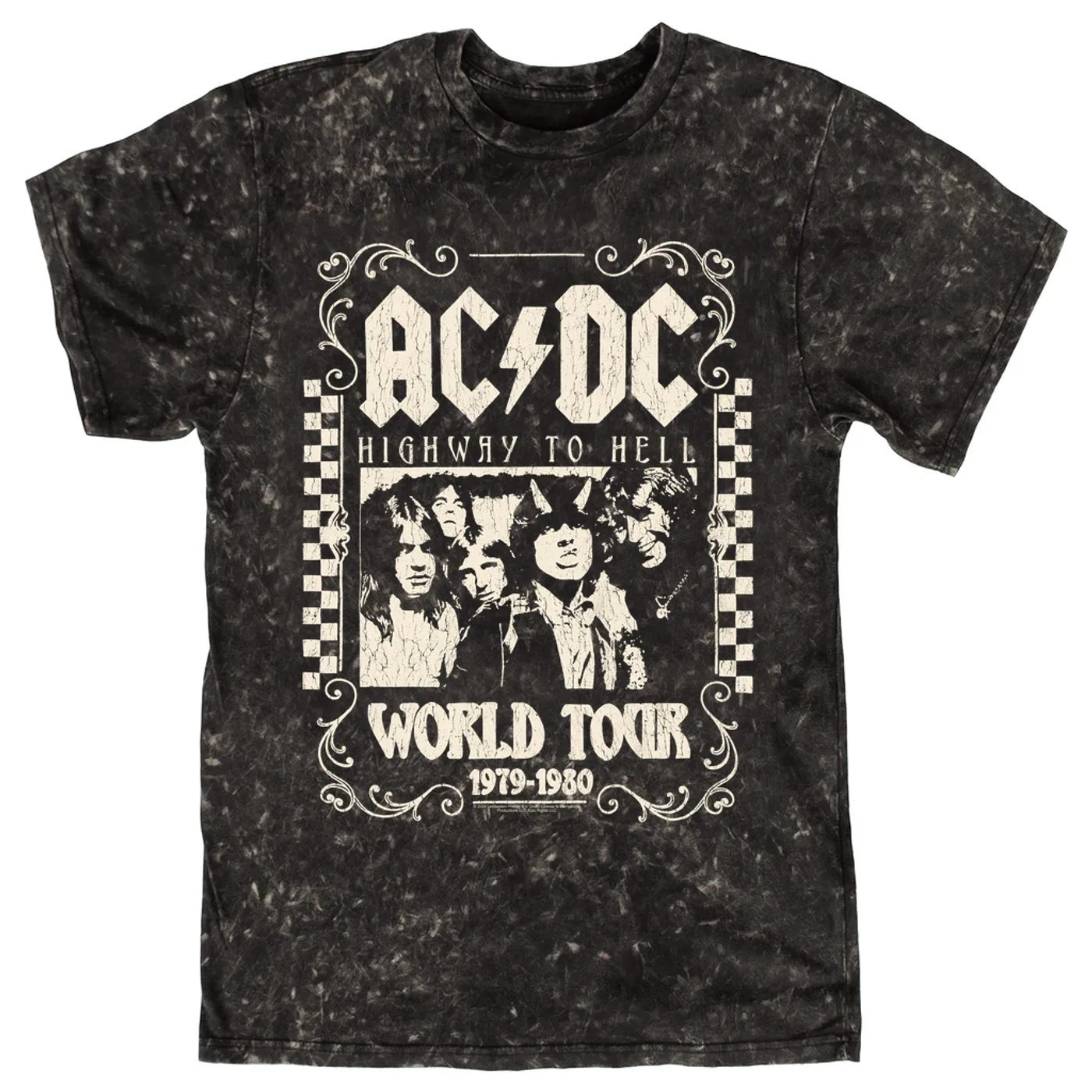 AC/DC T-shirt | Checkered Highway To Hell World Tour Distressed ACDC Mineral Wash Shirt