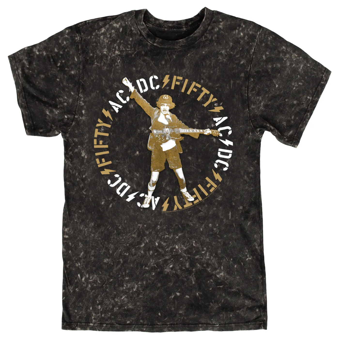 AC/DC T-shirt | Retro Angus 50th Anniversary Tan Circle Logo ACDC Mineral Wash Shirt