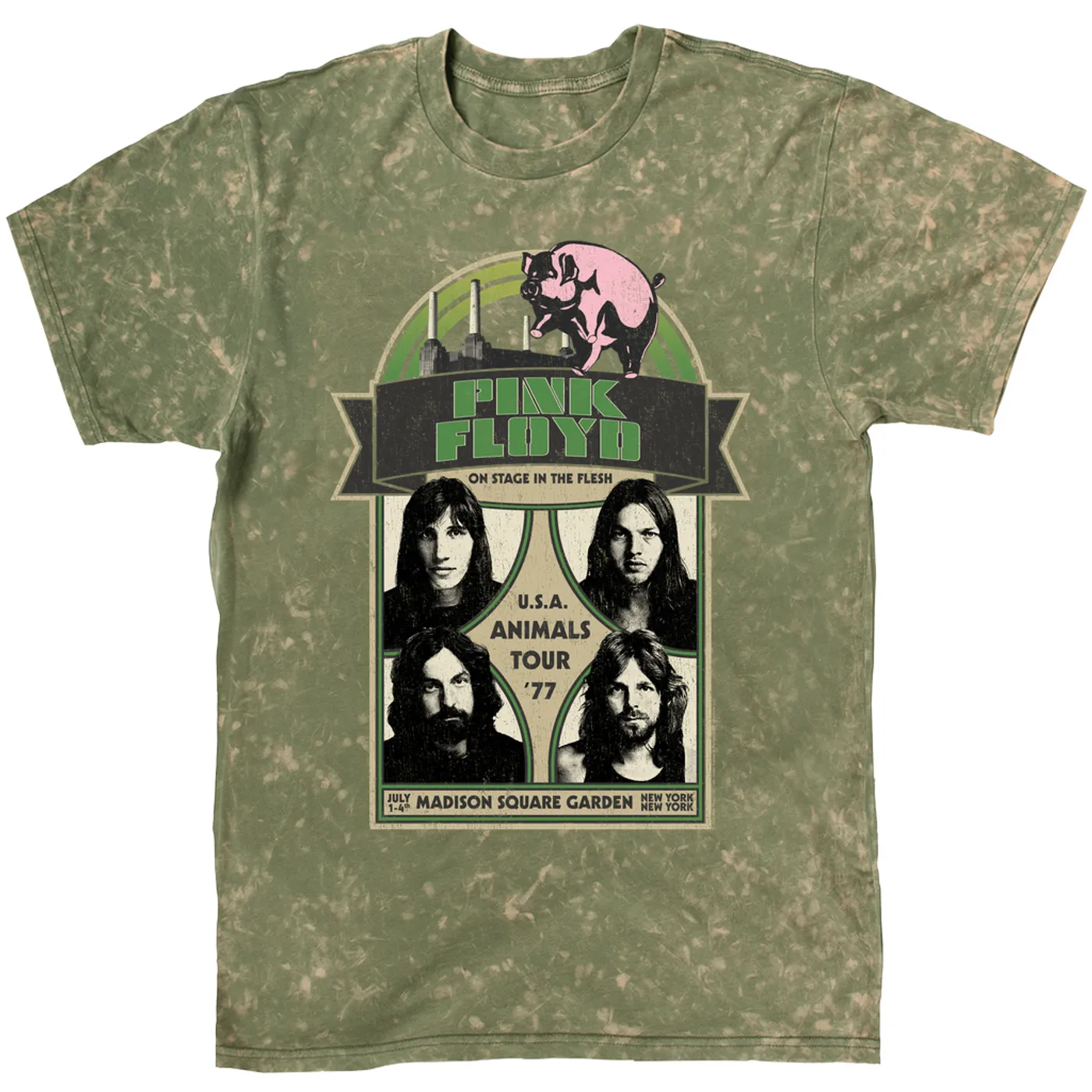 Pink Floyd T-shirt | On Stage In The Flesh Tour 1977 Distressed Pink Floyd Mineral Wash Shirt