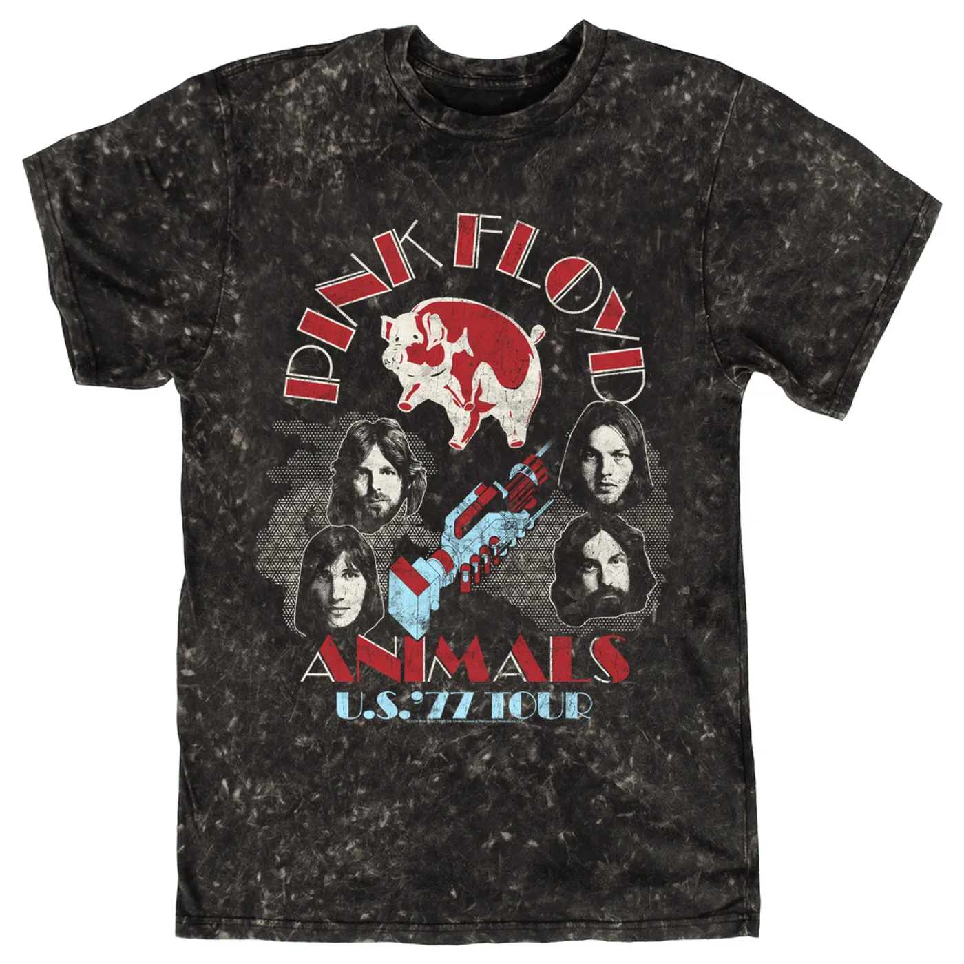Pink Floyd T-shirt | U.S. Tour 1977 Classic Retro Pink Floyd Mineral Wash Shirt