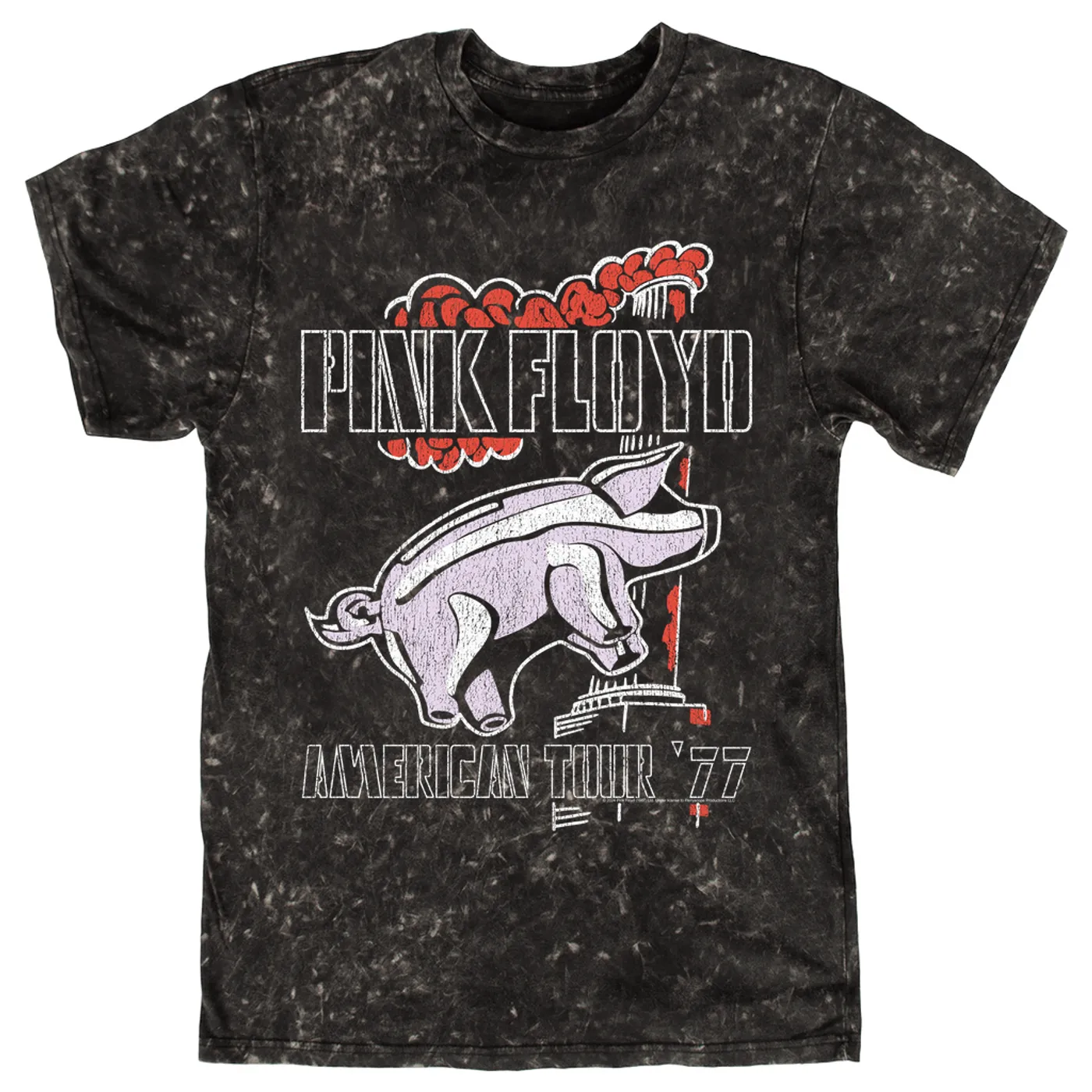 Pink Floyd T-shirt | Animals Tour '77 Retro Illustration Pink Floyd Mineral Wash Shirt