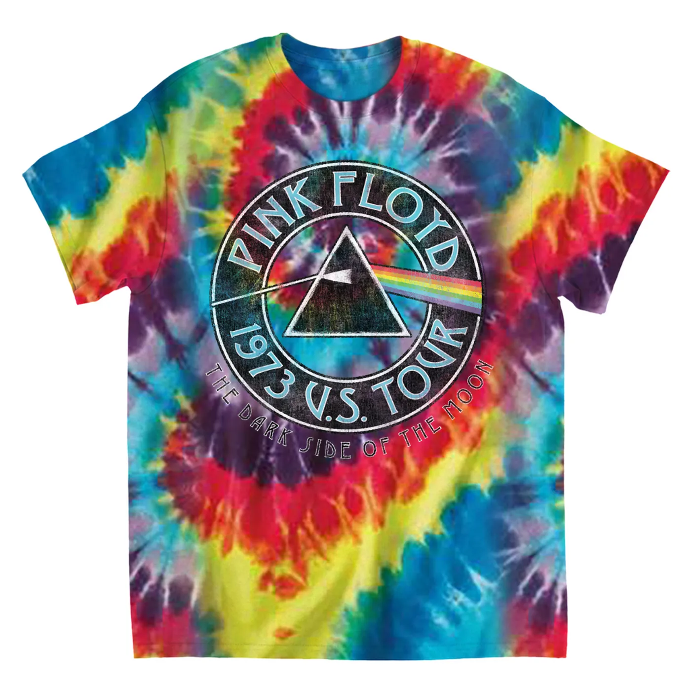 Pink Floyd T-Shirt | DSOTM 1973 Tour Sticker Distressed Pink Floyd Tie Dye Shirt