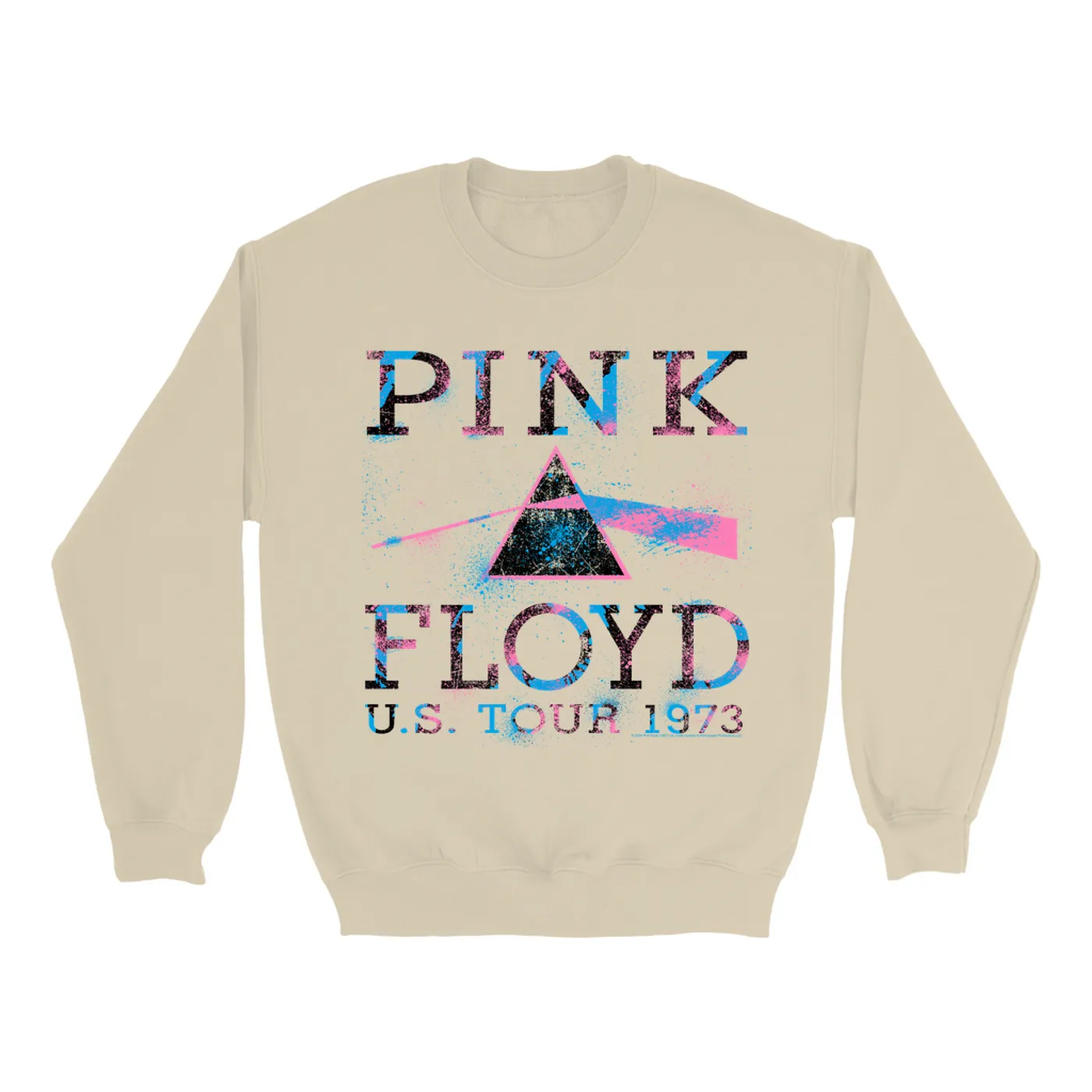 Pink Floyd Sweatshirt | Pink Blue Splatter Paint US Tour Pink Floyd Sweatshirt