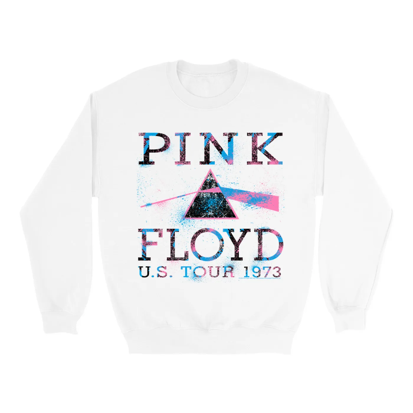 Pink Floyd Sweatshirt | Pink Blue Splatter Paint US Tour Pink Floyd Sweatshirt