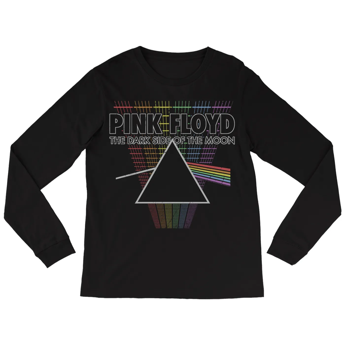 Pink Floyd Long Sleeve Shirt | Rainbow Ombre Grid DSOTM Prism Design Pink Floyd Shirt