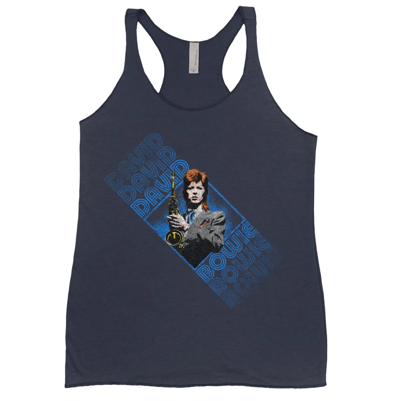 David Bowie Ladies' Tank Top | Blue Vintage Sax Image Distressed David Bowie Shirt