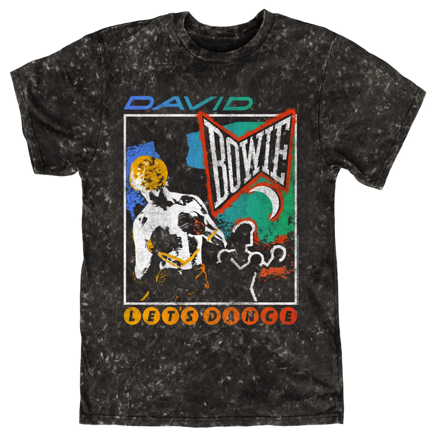 David Bowie T-shirt | Retro Colorful Ombre Let's Dance Album Design Distressed (Merchbar Exclusive) David Bowie Mineral Wash Shirt