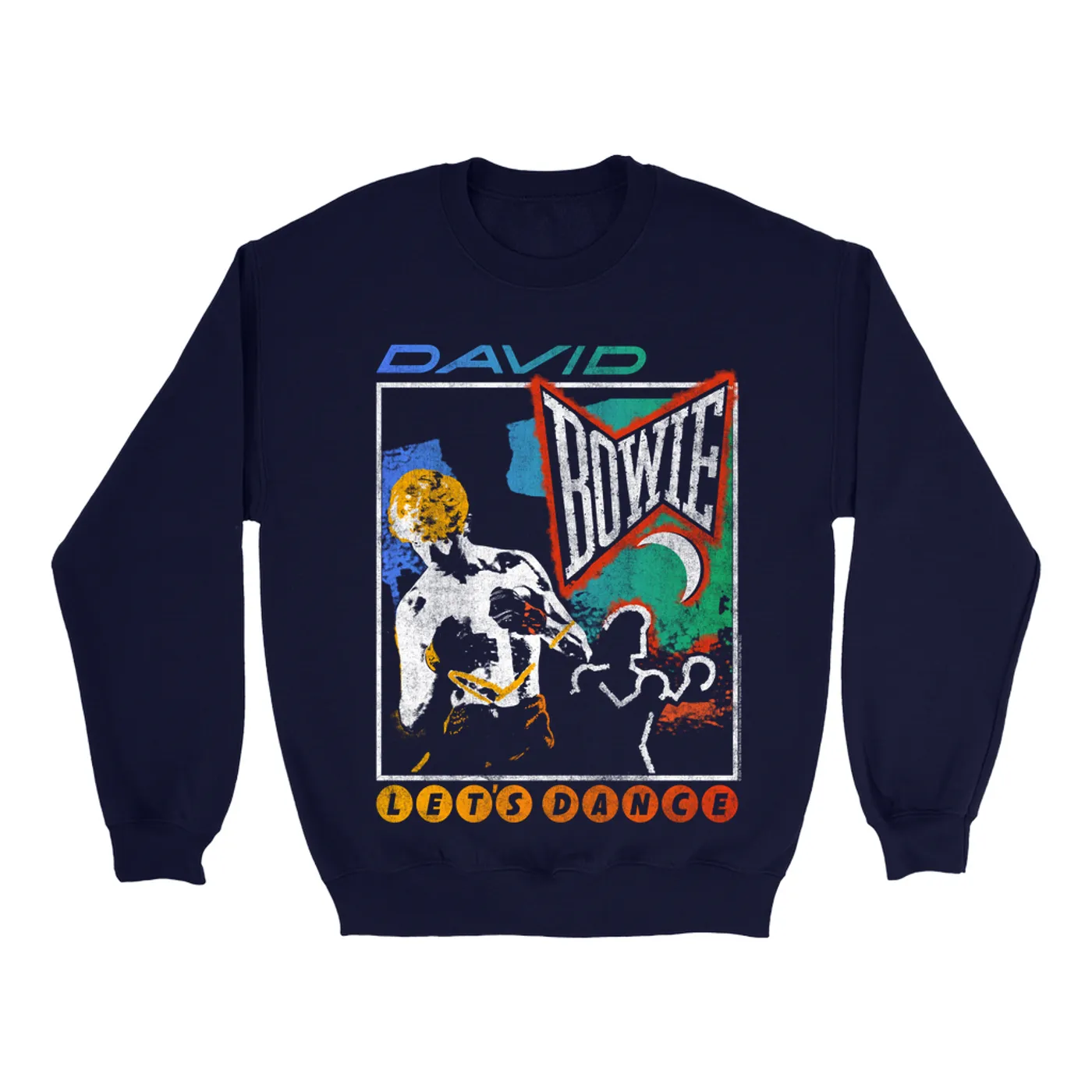 David Bowie Sweatshirt | Retro Colorful Ombre Let's Dance Album Design Distressed (Merchbar Exclusive) David Bowie Sweatshirt