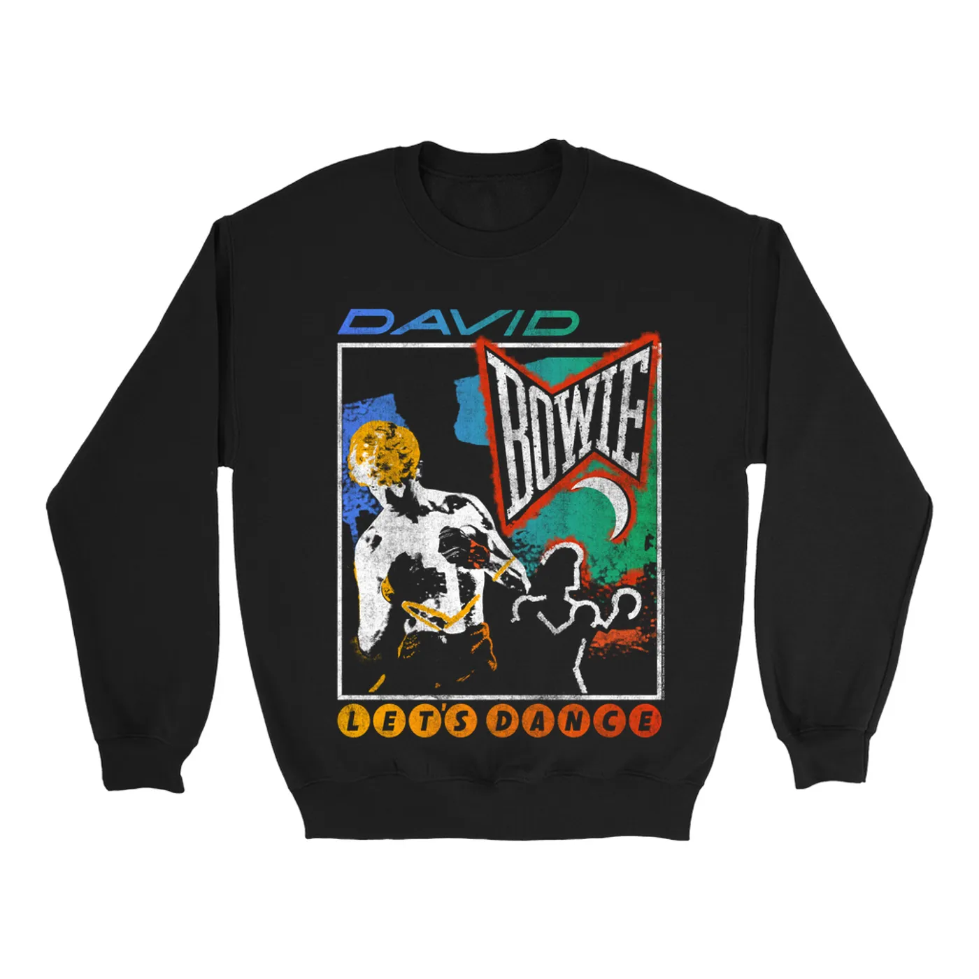 David Bowie Sweatshirt | Retro Colorful Ombre Let's Dance Album Design Distressed (Merchbar Exclusive) David Bowie Sweatshirt