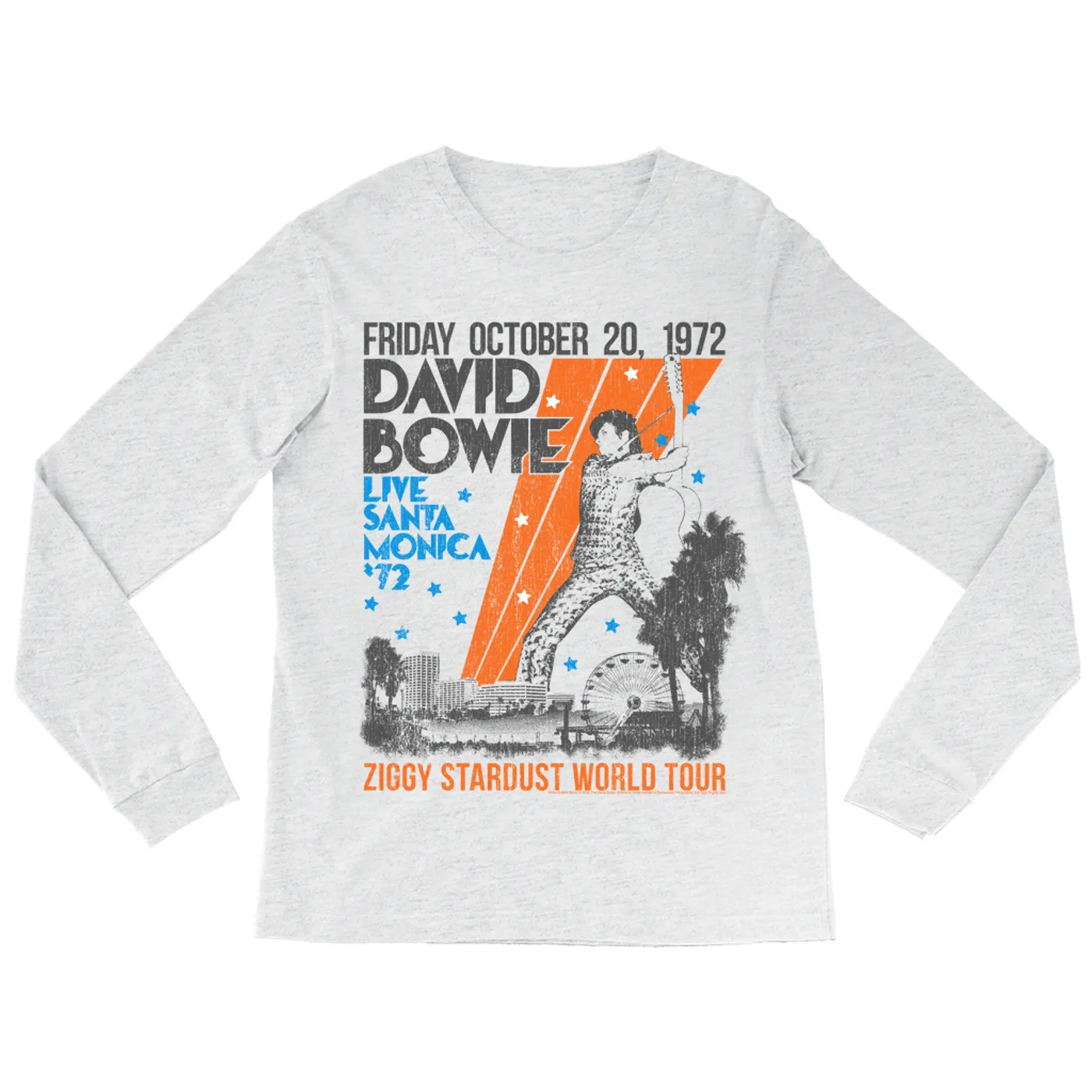 David Bowie Long Sleeve Shirt | 1972 Santa Monica Civic Auditorium Distressed (Merchbar Exclusive) David Bowie Shirt