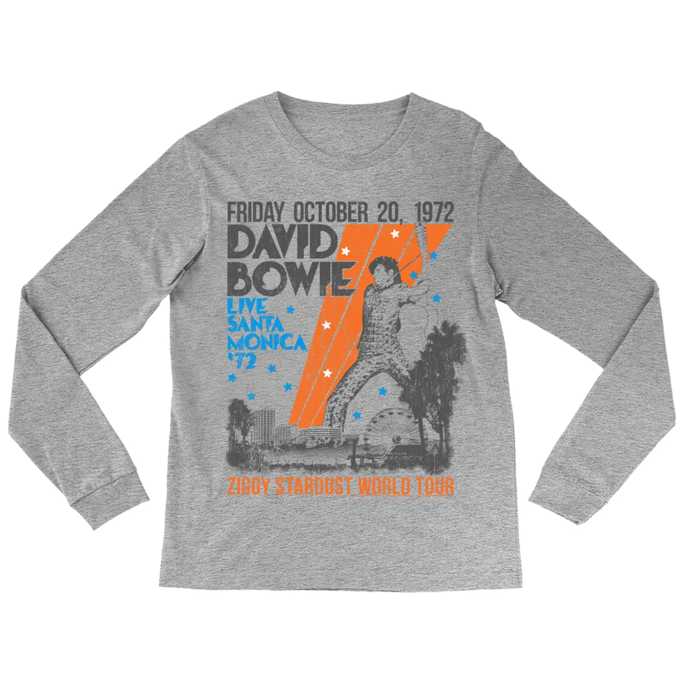 David Bowie Long Sleeve Shirt | 1972 Santa Monica Civic Auditorium Distressed (Merchbar Exclusive) David Bowie Shirt