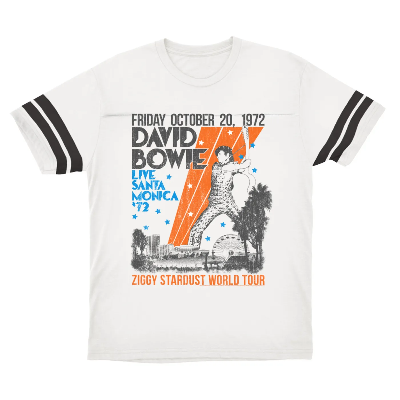 David Bowie T-Shirt | 1972 Santa Monica Civic Auditorium Distressed (Merchbar Exclusive) David Bowie Football Shirt