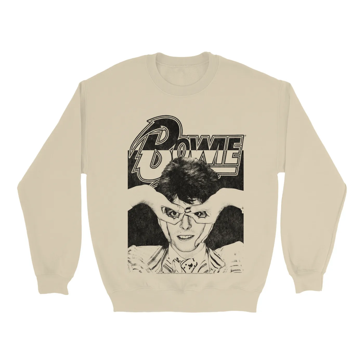 David Bowie Sweatshirt | Silly Face Finger Glasses Color Block Distressed (Merchbar Exclusive) David Bowie Sweatshirt