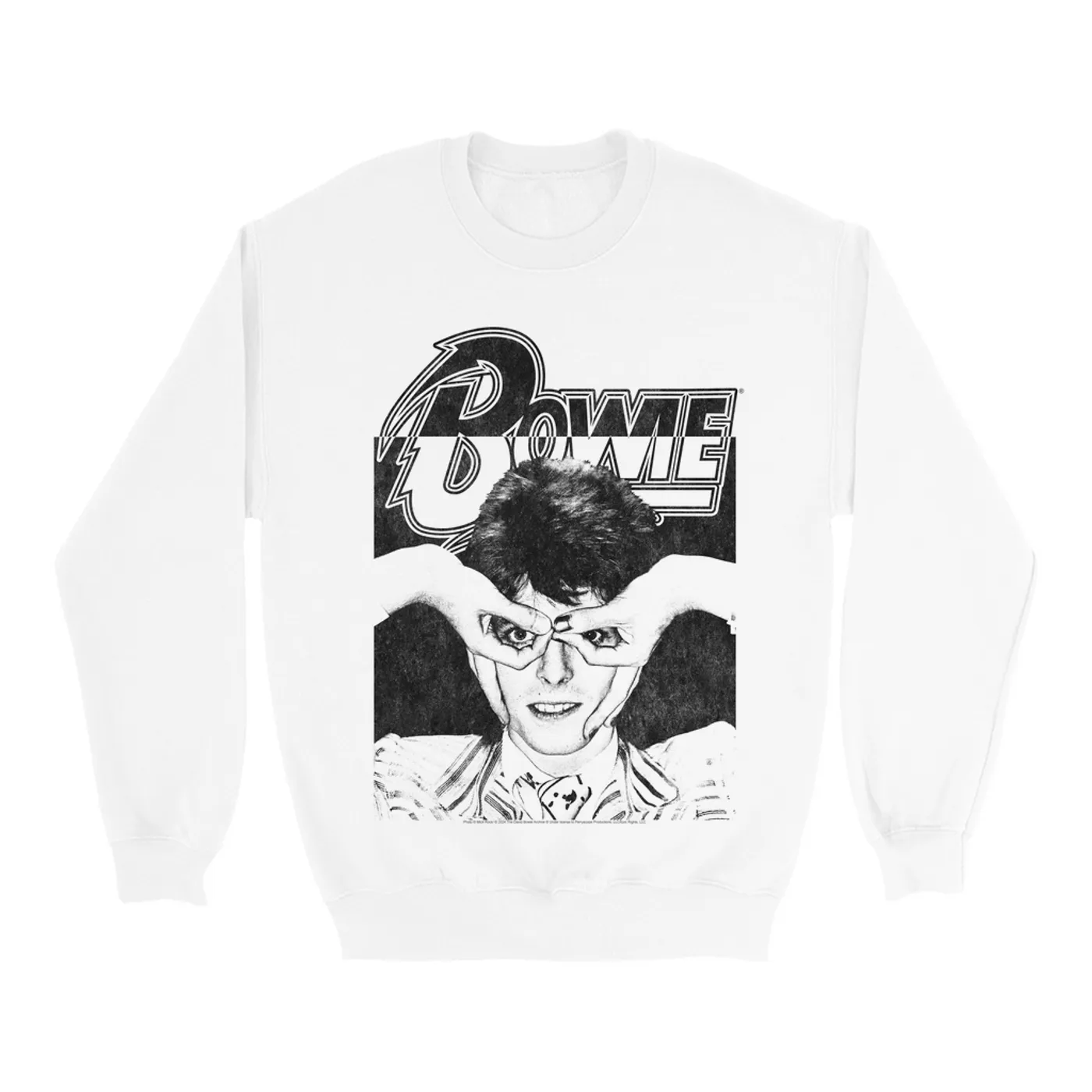 David Bowie Sweatshirt | Silly Face Finger Glasses Color Block Distressed (Merchbar Exclusive) David Bowie Sweatshirt