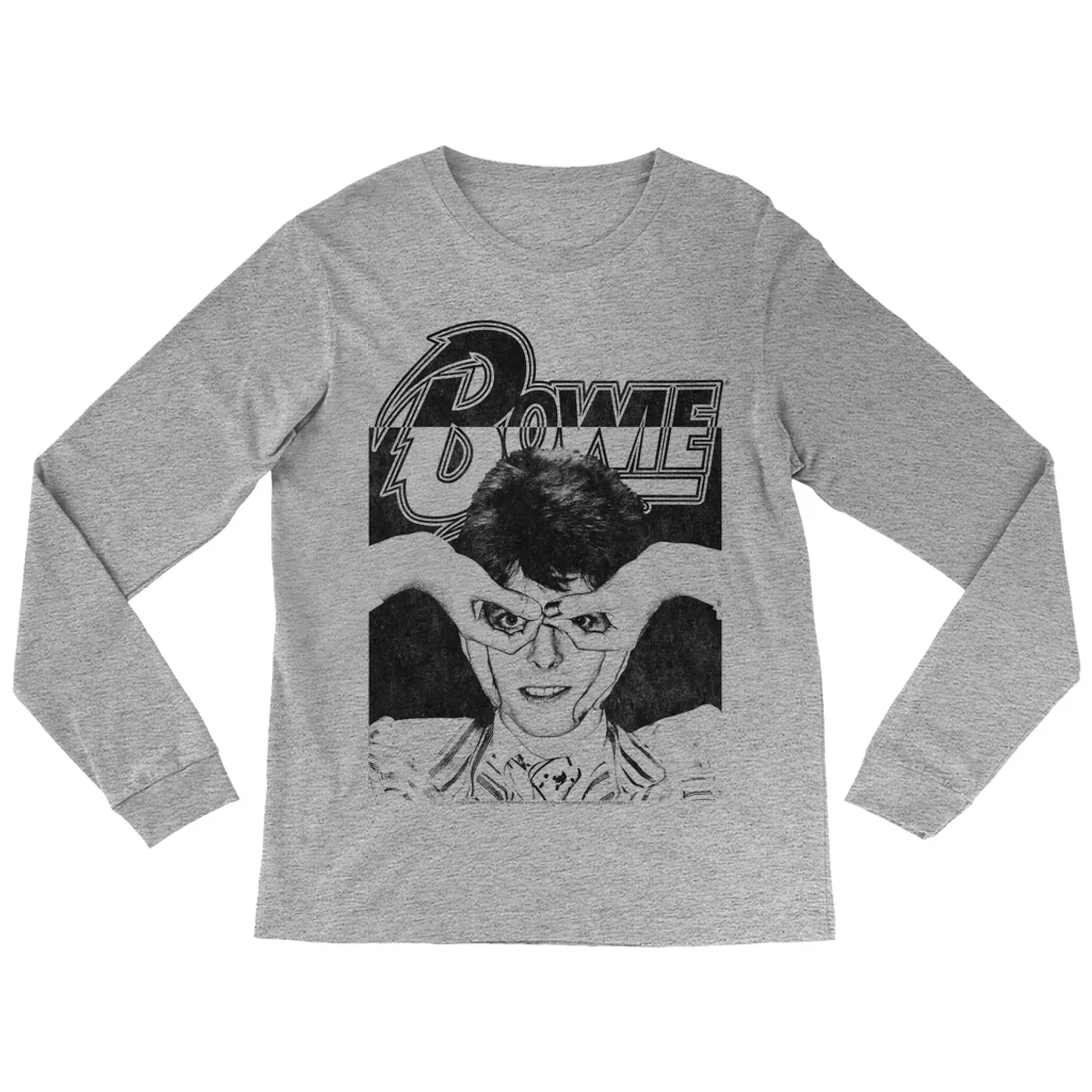 David Bowie Long Sleeve Shirt | Silly Face Finger Glasses Color Block Distressed (Merchbar Exclusive) David Bowie Shirt