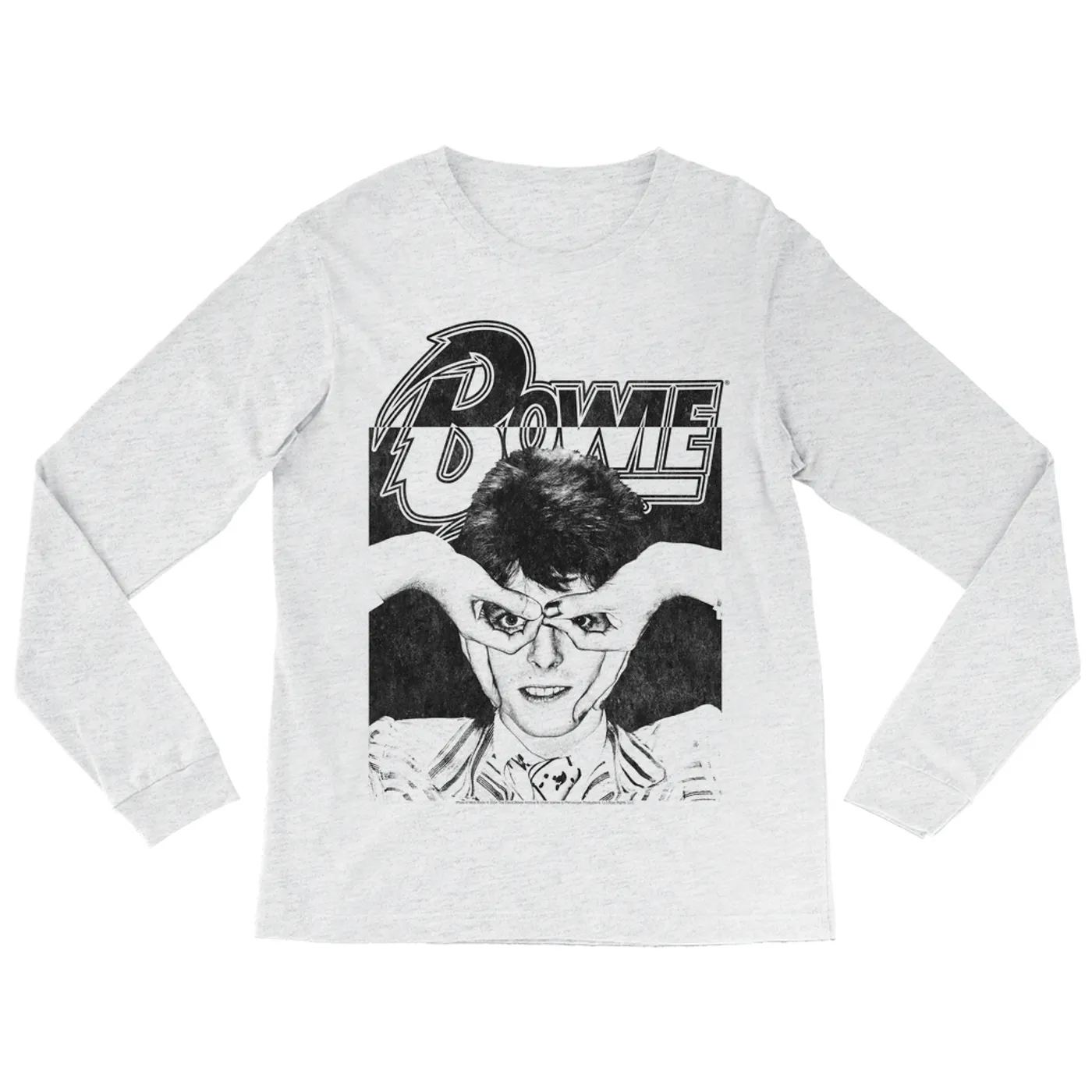 David Bowie Long Sleeve Shirt | Silly Face Finger Glasses Color Block Distressed (Merchbar Exclusive) David Bowie Shirt