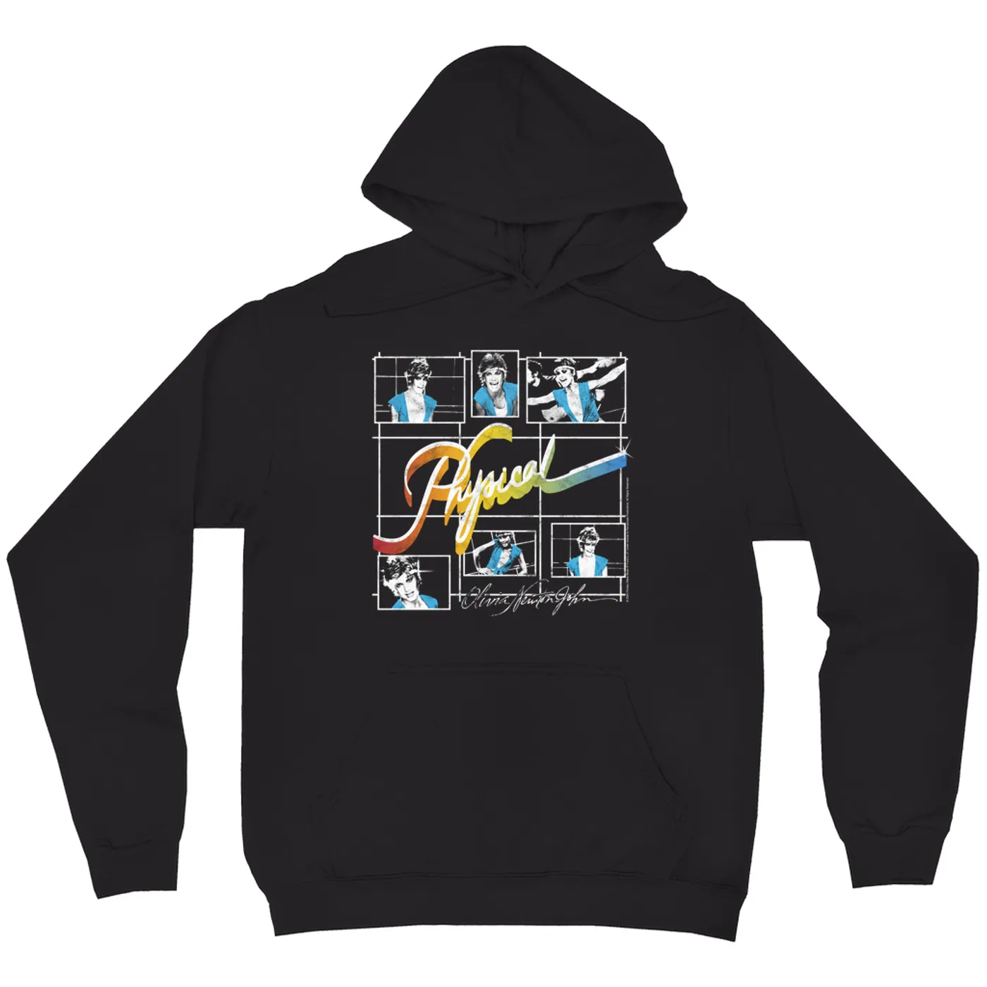 Olivia Newton-John Hoodie | Colorful Ombre Physical Collage Distressed (Merchbar Exclusive) Olivia Newton John Hoodie