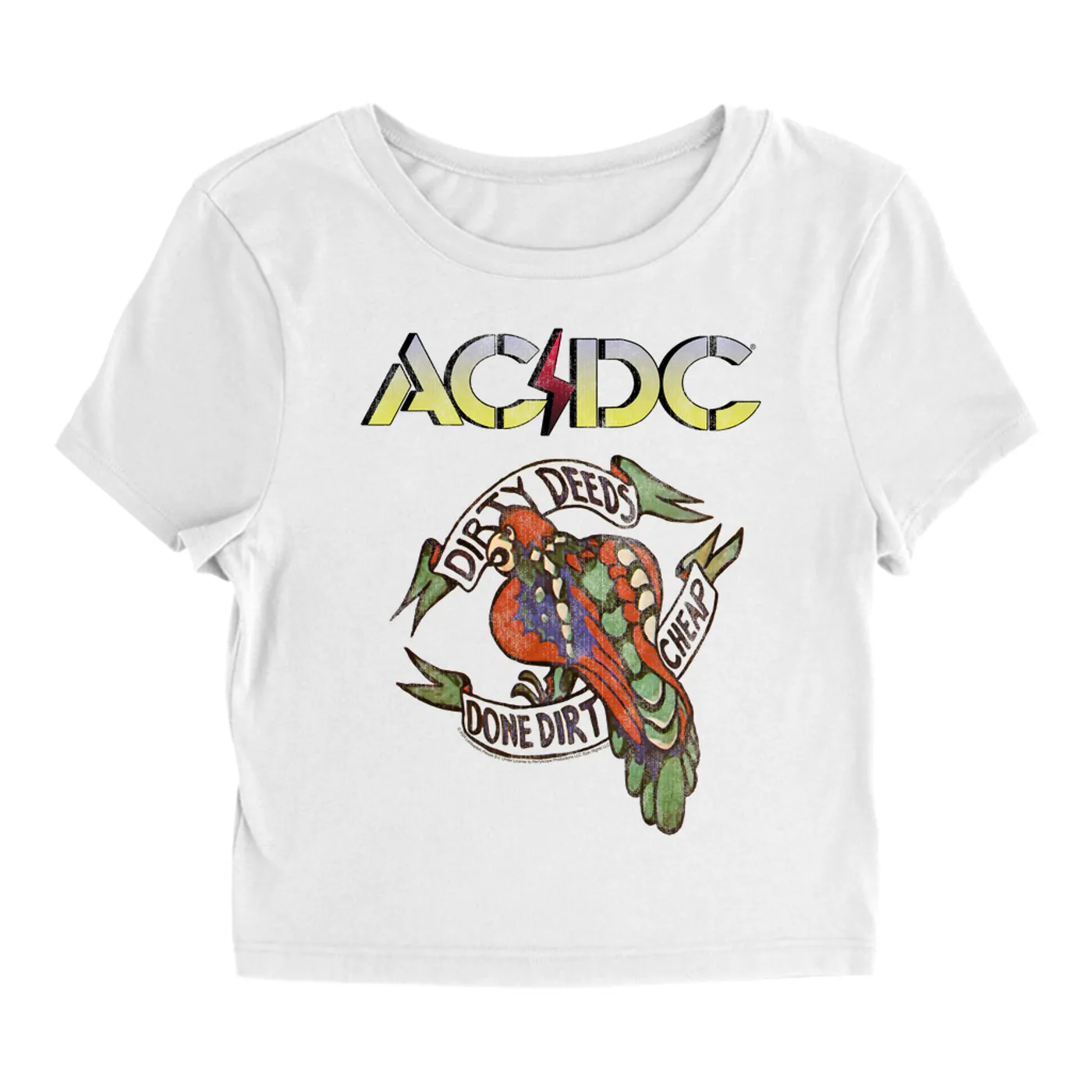 AC/DC Women's T-Shirt | Dirty Deeds Done Dirt Cheap Tattoo Design (Merchbar Exclusive) ACDC Baby Tee