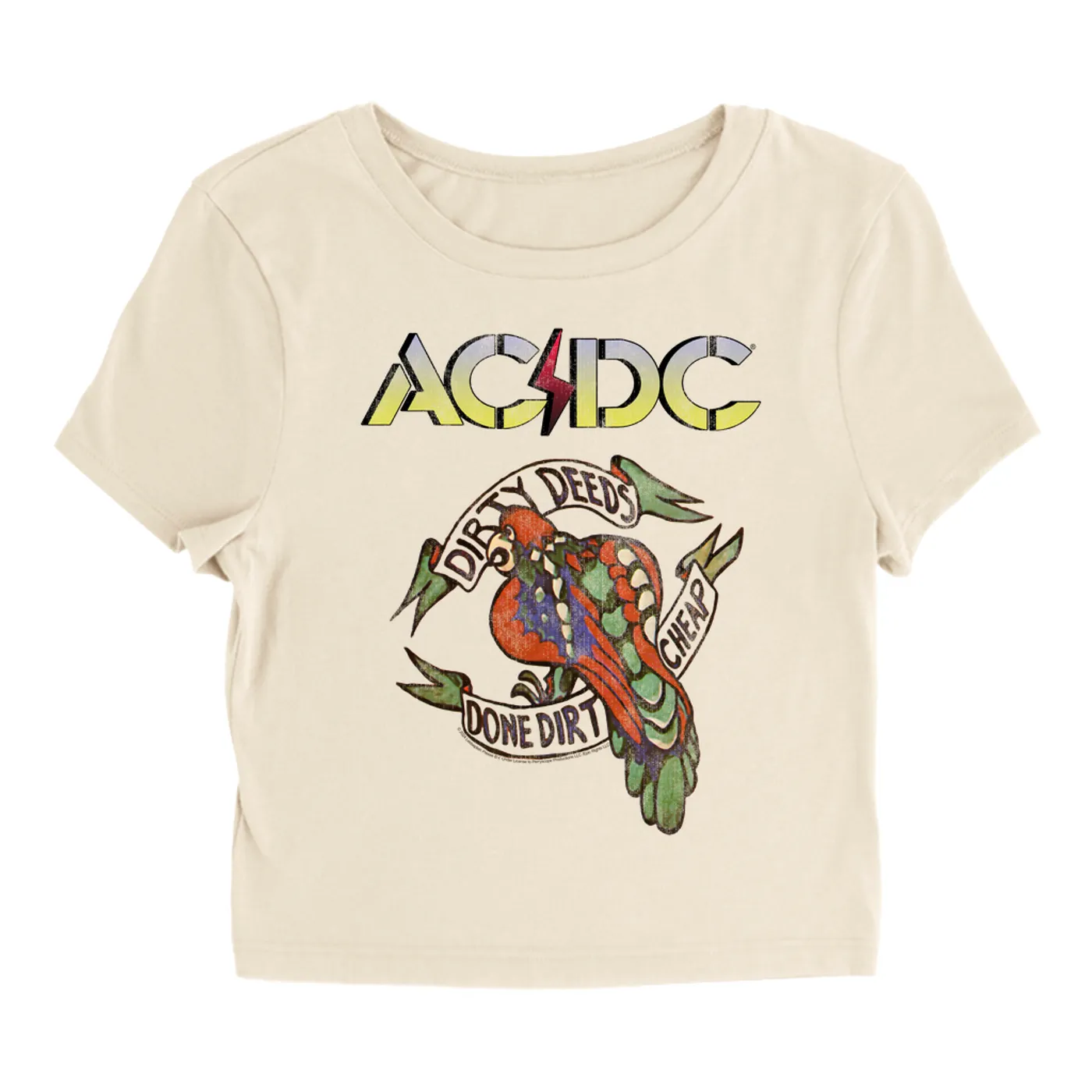 AC/DC Women's T-Shirt | Dirty Deeds Done Dirt Cheap Tattoo Design (Merchbar Exclusive) ACDC Baby Tee