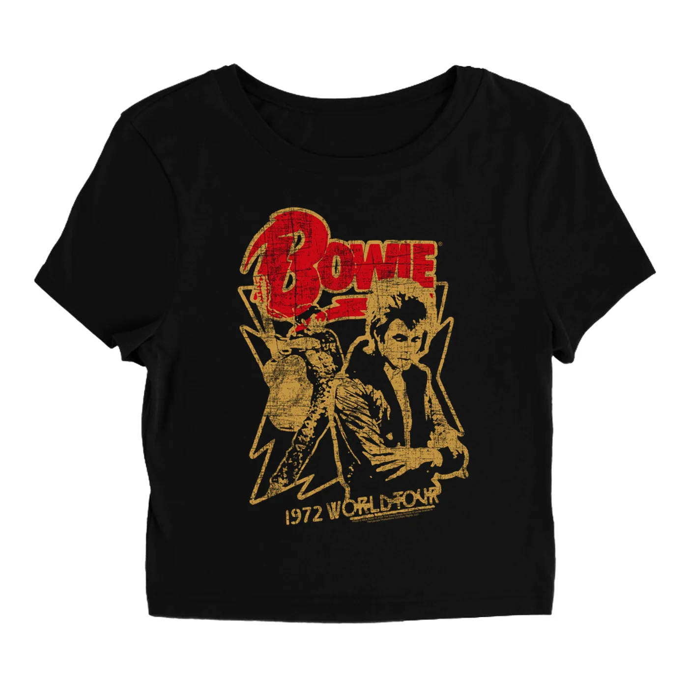 David Bowie Women's T-Shirt | 1972 World Tour Design Distressed (Merchbar Exclusive) David Bowie Baby Tee