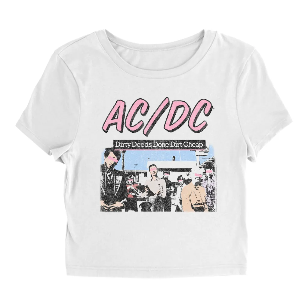 Women's T-Shirt | Dirty Deeds Done Dirt Cheap Pink Design Distressed Baby Tee