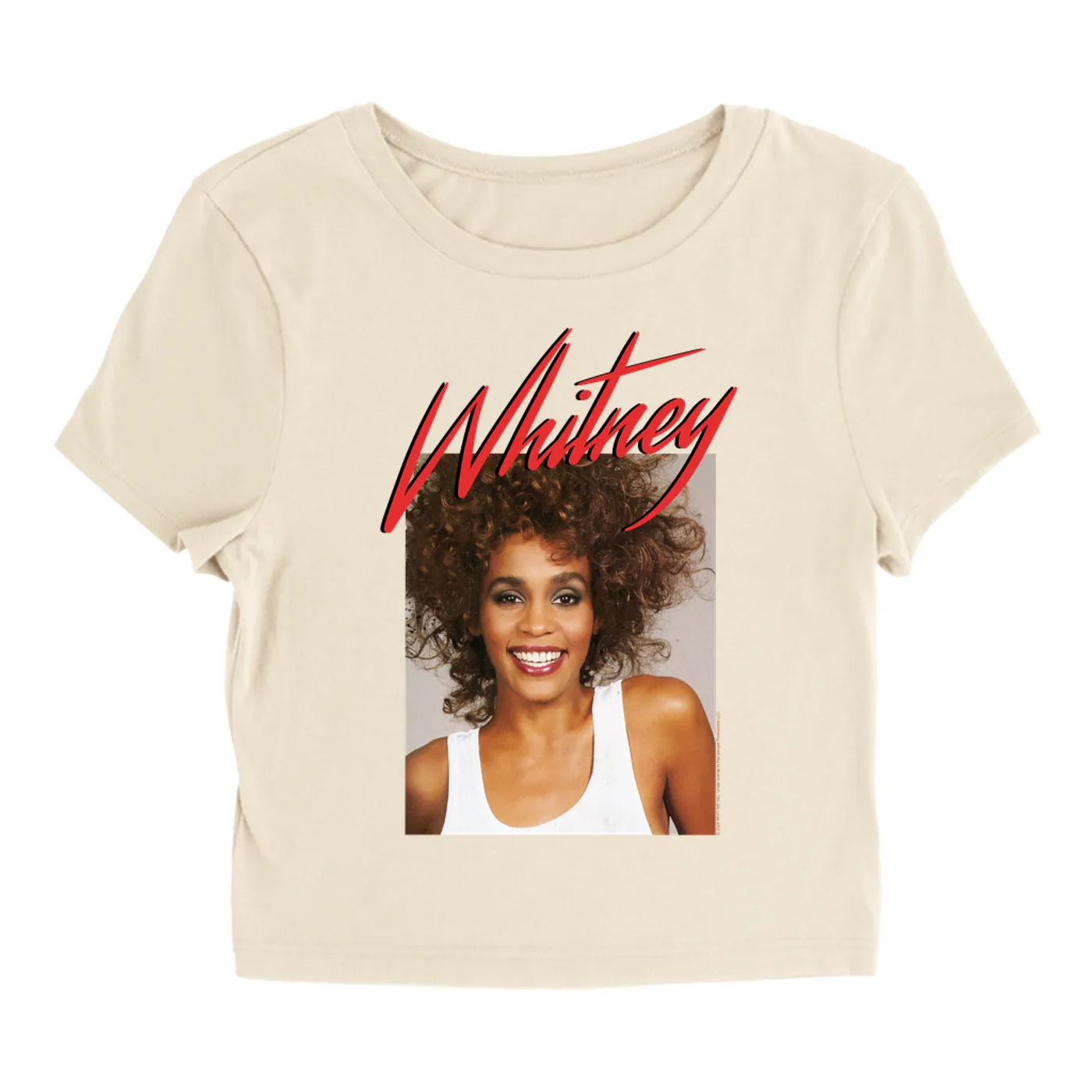 Whitney Houston Women's T-Shirt | 1987 Photo And Red Logo Image Whitney Houston Baby Tee