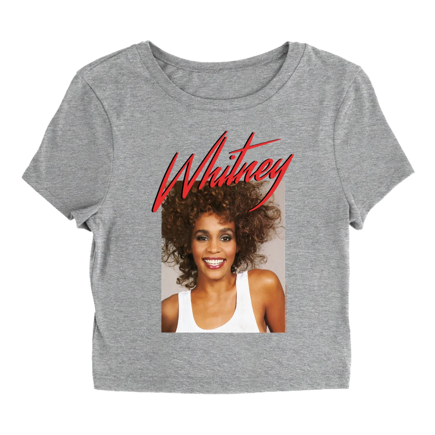 Whitney Houston Women's T-Shirt | 1987 Photo And Red Logo Image Whitney Houston Baby Tee