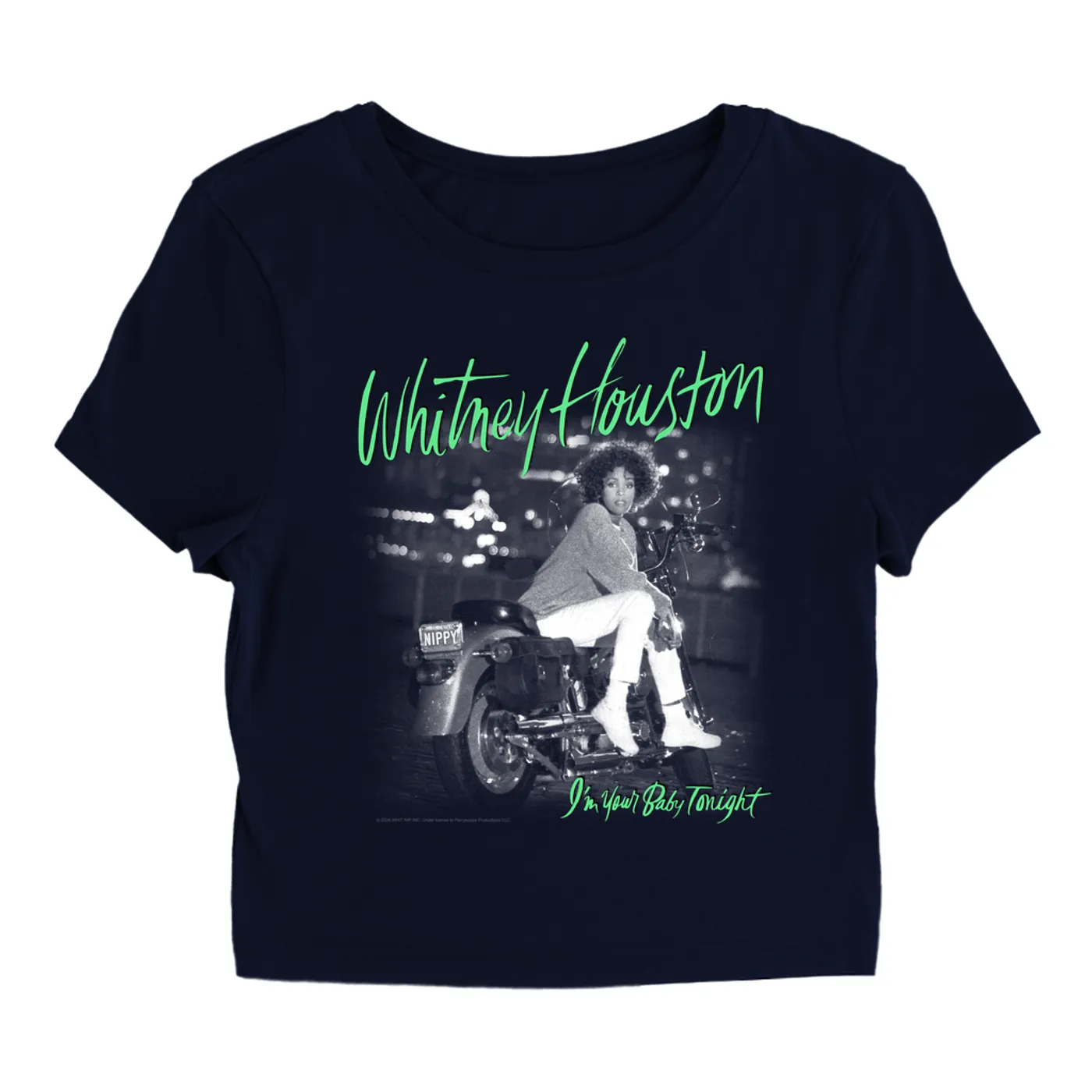 Whitney Houston Women's T-Shirt | I'm Your Baby Tonight Album Cover Green Design Whitney Houston Baby Tee