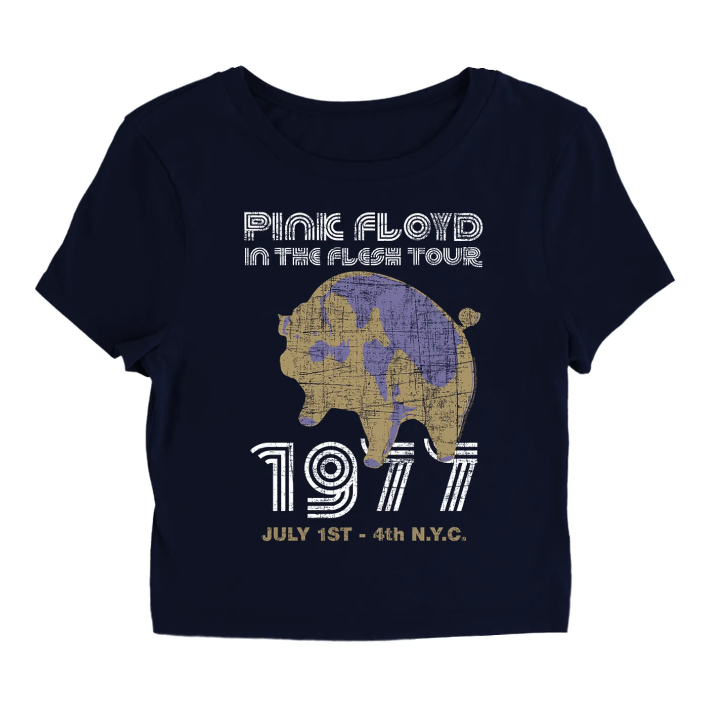 Pink Floyd Women's T-Shirt | In The Flesh 1977 NYC Concert Distressed (Merchbar Exclusive) Pink Floyd Baby Tee