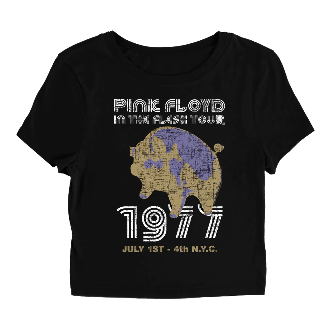 Pink Floyd Women's T-Shirt | In The Flesh 1977 NYC Concert Distressed (Merchbar Exclusive) Pink Floyd Baby Tee