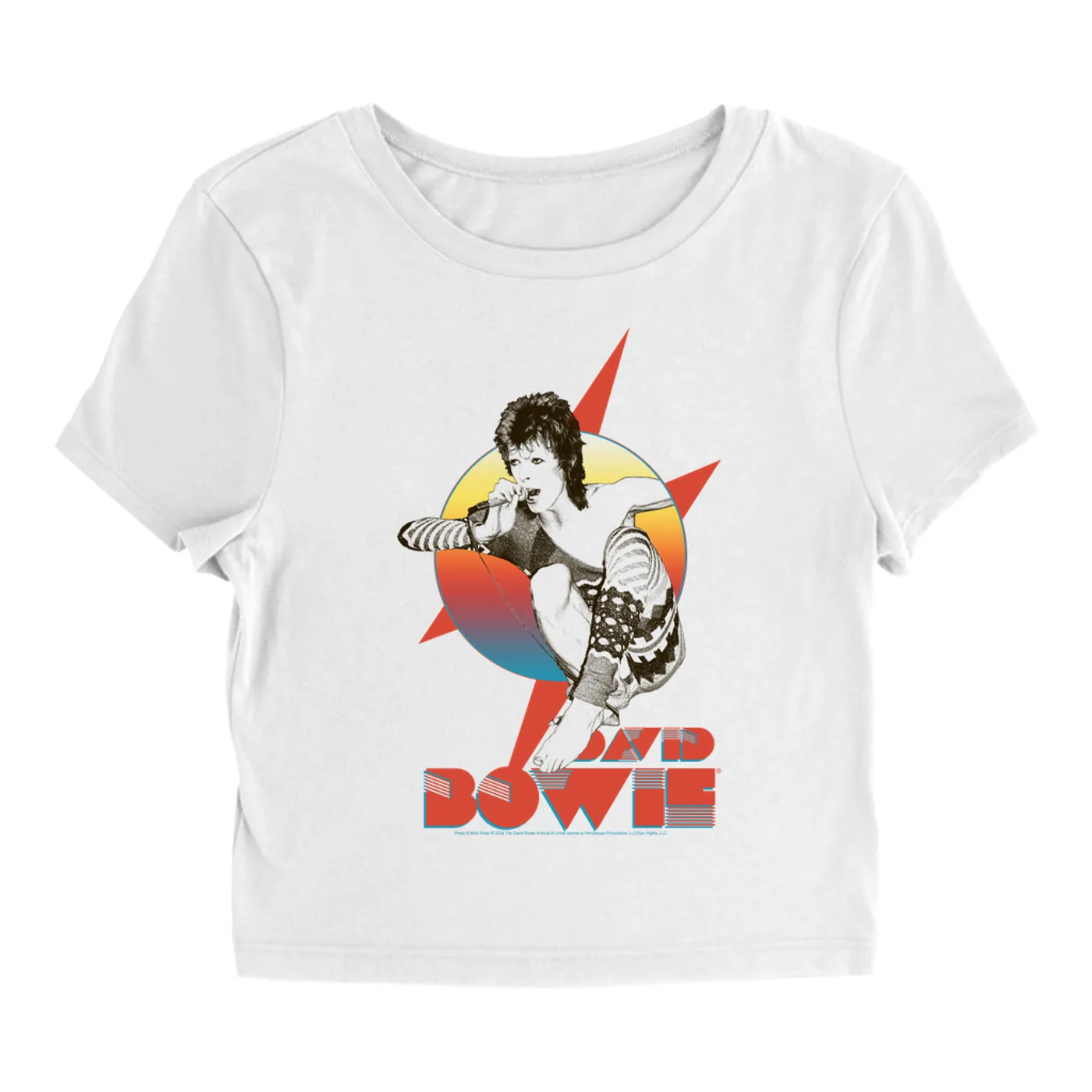 David Bowie Women's T-Shirt | Bowie Performing Colorful Design David Bowie Baby Tee