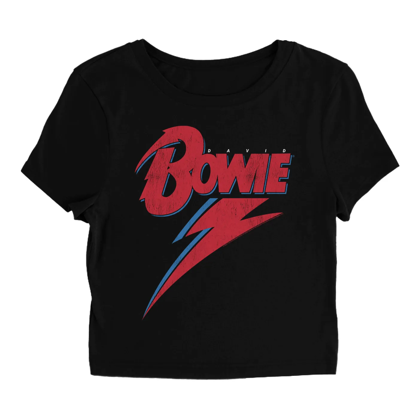 David Bowie Women's T-Shirt | Contemporary Lightning Bolt Logo Distressed David Bowie Baby Tee