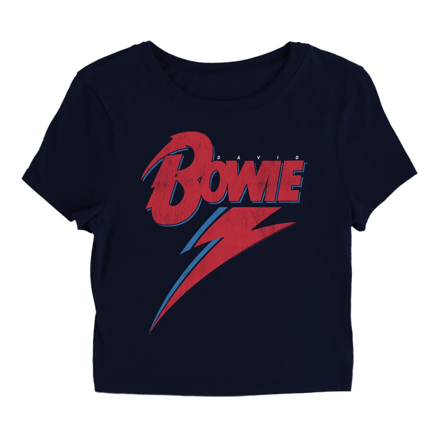 David Bowie Women's T-Shirt | Contemporary Lightning Bolt Logo Distressed David Bowie Baby Tee