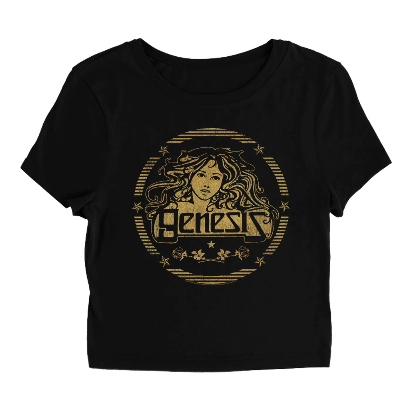 Genesis Women's T-Shirt | Band Art Nouveau Gold Logo Genesis Baby Tee