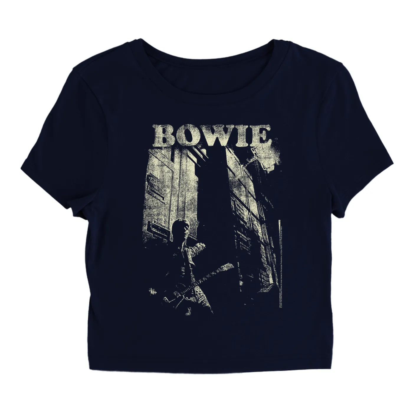 David Bowie Women's T-Shirt | David Bowie With Guitar Distressed David Bowie Baby Tee