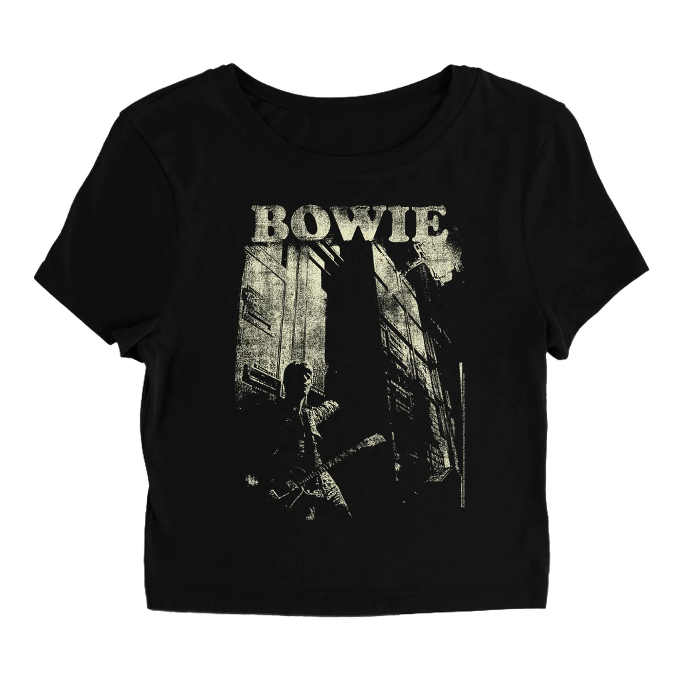 David Bowie Women's T-Shirt | David Bowie With Guitar Distressed David Bowie Baby Tee