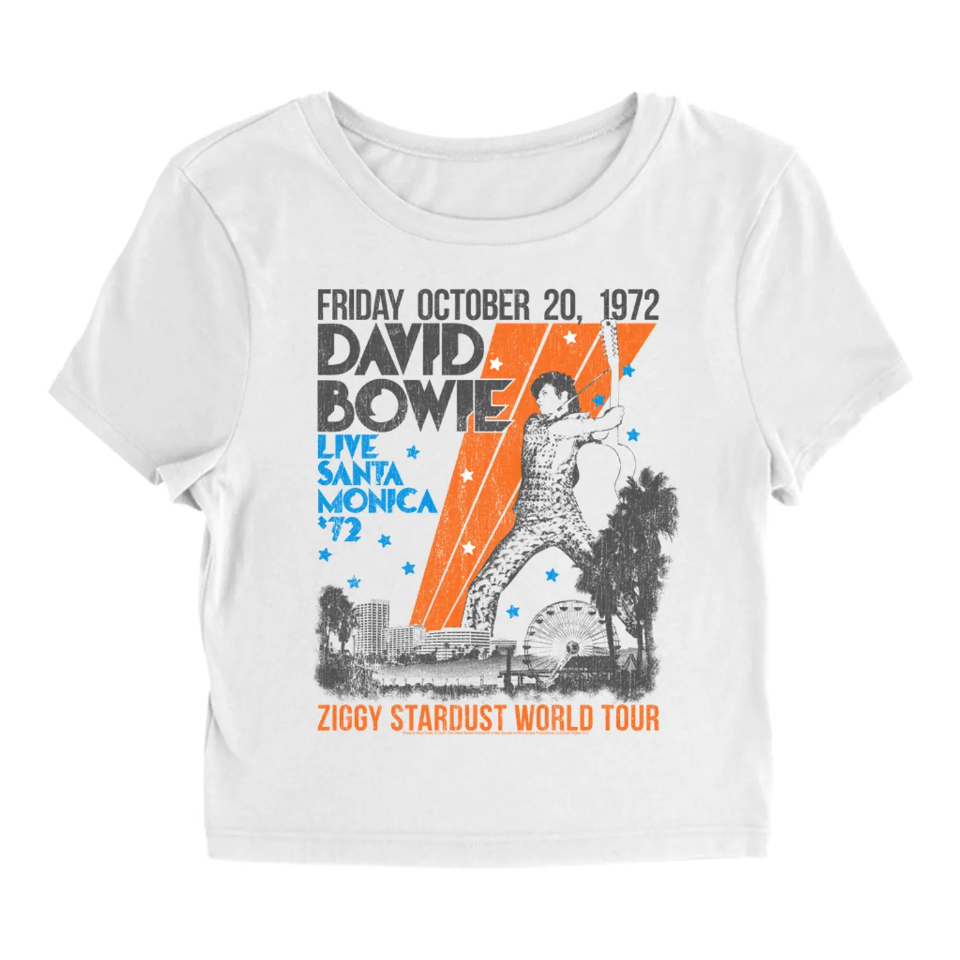 David Bowie Women's T-Shirt | 1972 Santa Monica Civic Auditorium Distressed (Merchbar Exclusive) David Bowie Baby Tee