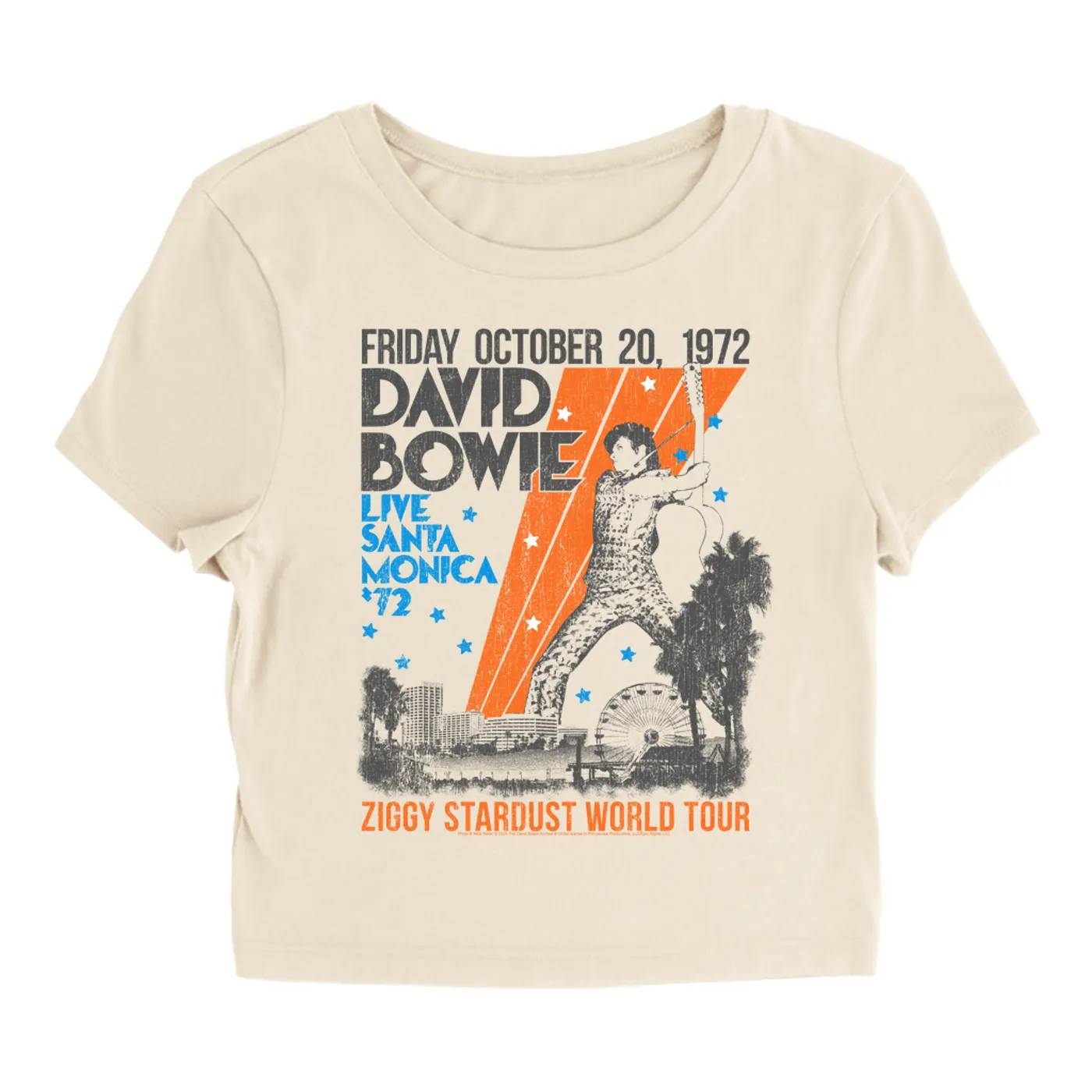 David Bowie Women's T-Shirt | 1972 Santa Monica Civic Auditorium Distressed (Merchbar Exclusive) David Bowie Baby Tee
