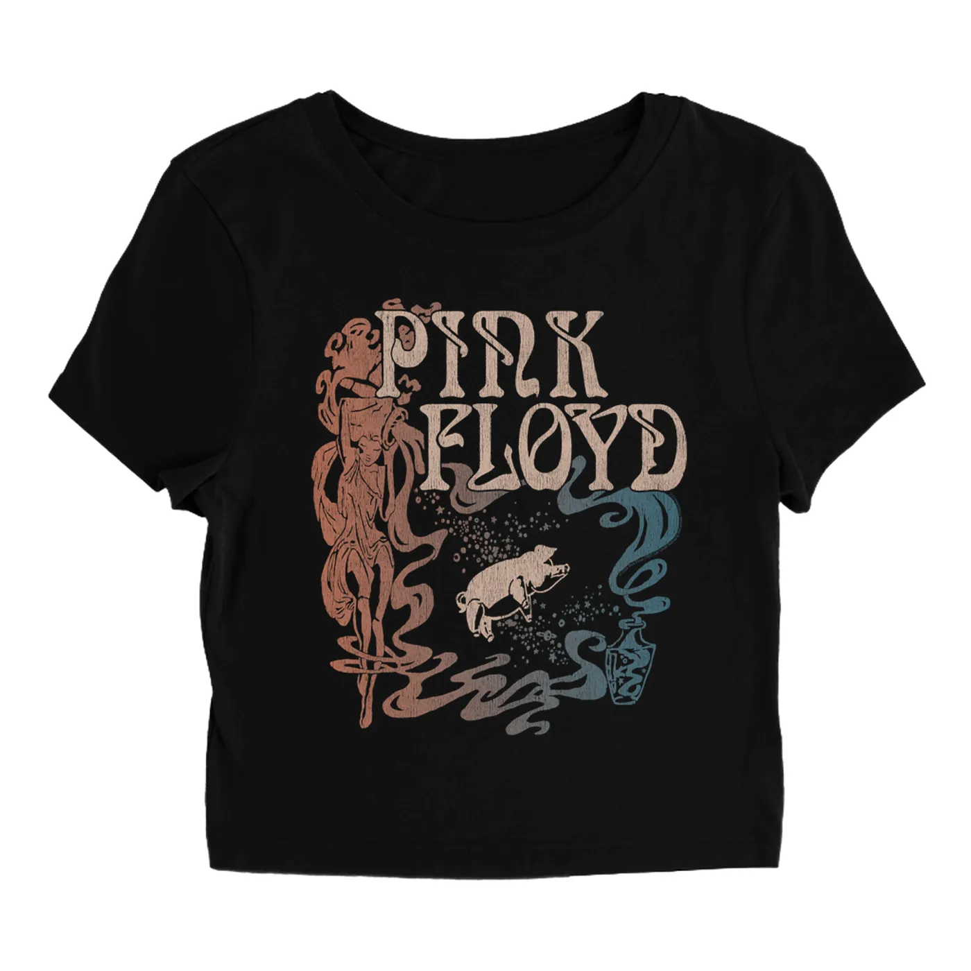 Pink Floyd Women's T-Shirt | On Stage Vintage Art Nouveau Animals Design Pink Floyd Baby Tee
