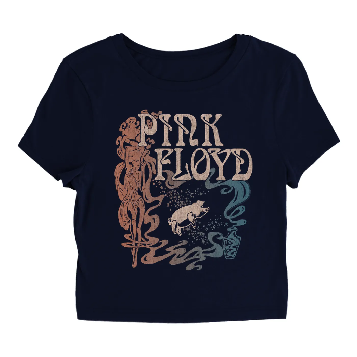 Pink Floyd Women's T-Shirt | On Stage Vintage Art Nouveau Animals Design Pink Floyd Baby Tee
